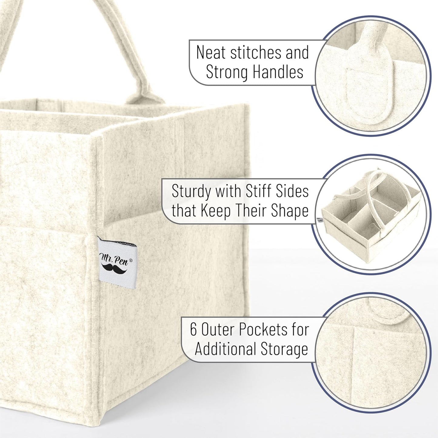 Mr. Pen- Baby Diaper Caddy Organizer, Beige, Medium, Nursery Storage Bin and Car Organizer for Diapers and Baby Wipes