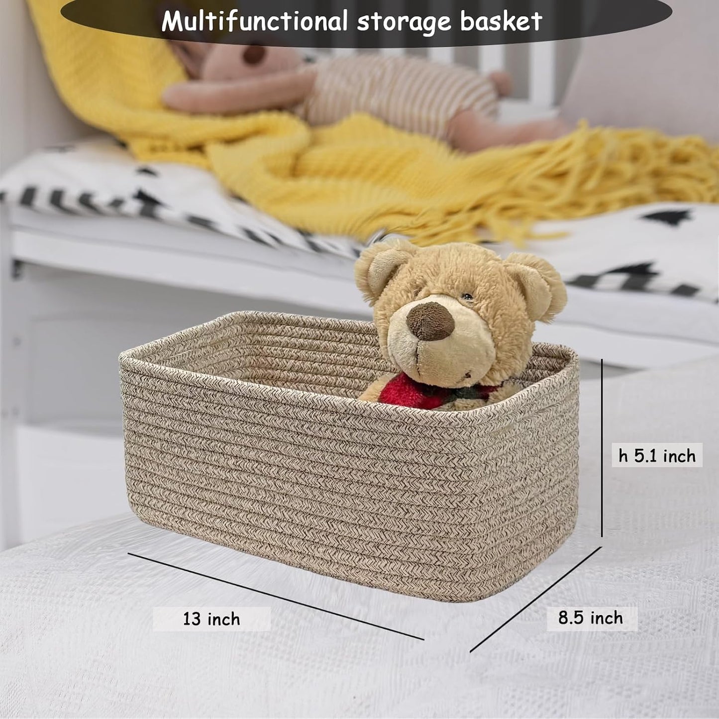 COMFY-HOMI 13" x 8.5" x 5.1" Storage Baskets for Organizing | Cotton Rope Woven Basket | Toy Storage Bin Box | Basket for Shelves, Closet Organizer Bin, Decorative Closet Shelf, 3 Pack