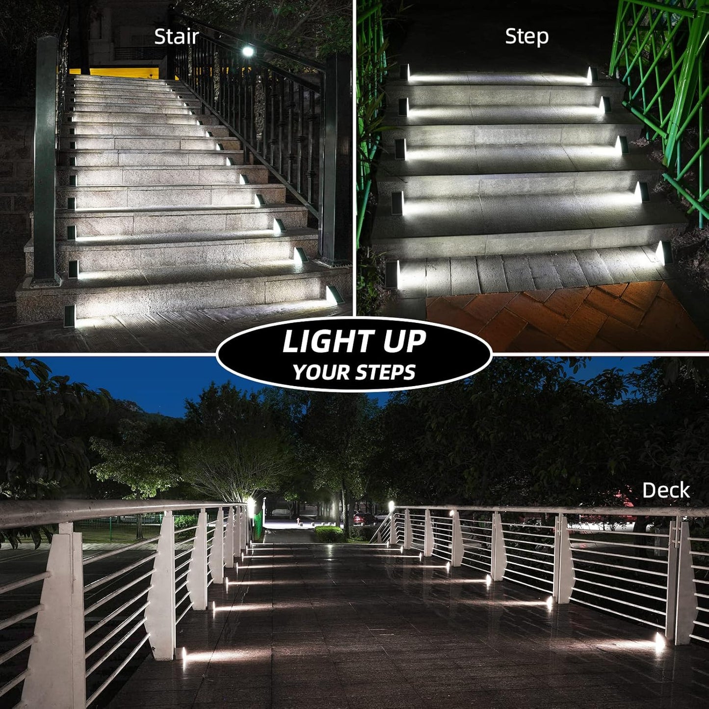 NIORSUN Solar Step Lights,6 Pack Cool White Solar Stair Lights Outdoor Waterproof IP67 Auto On Off,Solar Lights for Steps,Stair,Patio,Yard,Porch,Front Door,Sidewalk,Deck Decor