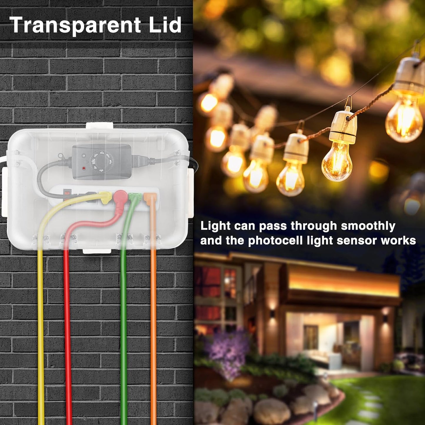 Flemoon Large Outdoor Electrical Box, Waterproof Extension Cord Cover | 6 Cable Entry Ports, IP54 Weatherproof Connection Box with Clear Lid for Photocell Light Sensor Timer, Outlet, Socket, White