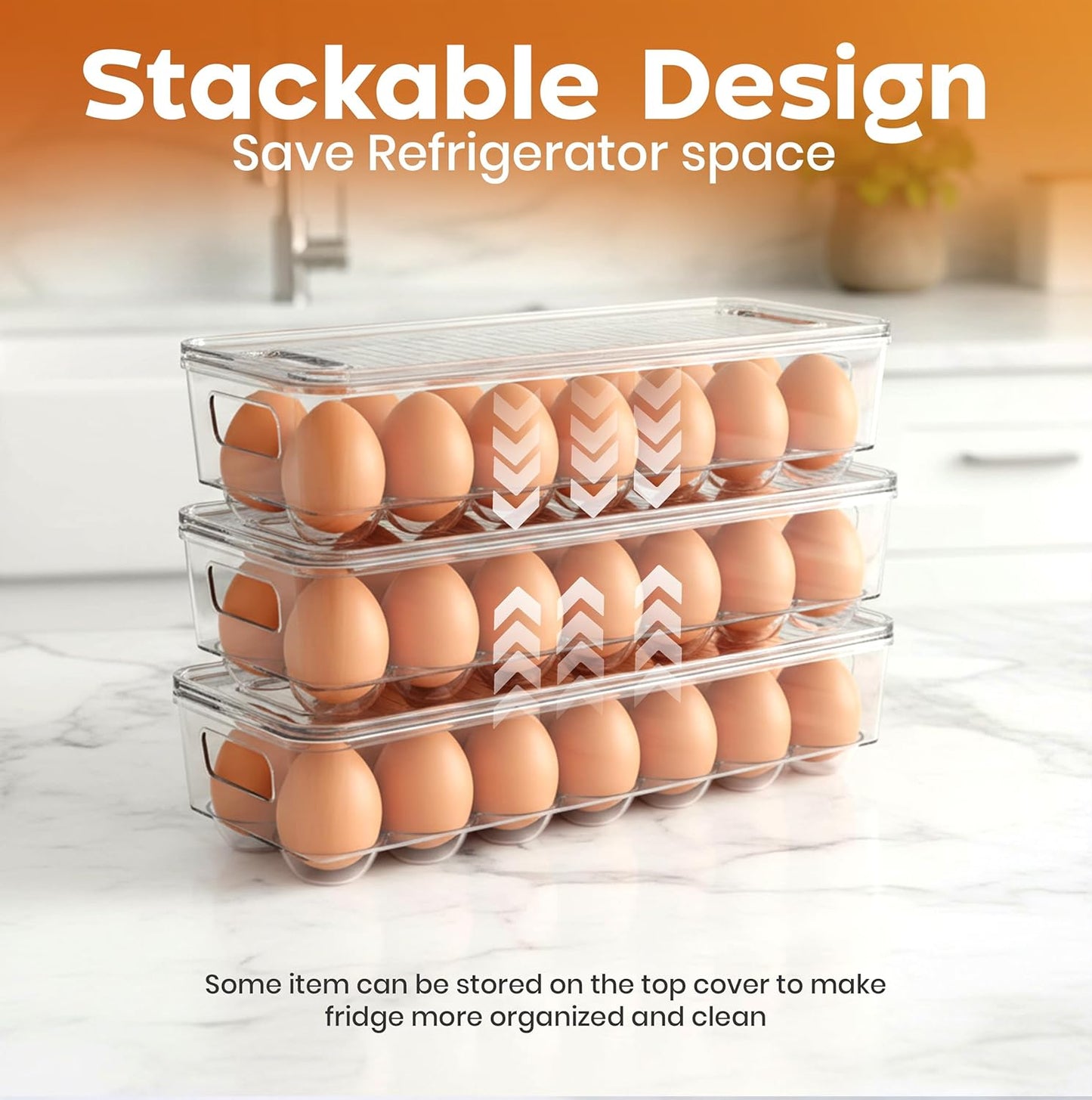 Utopia Home Egg Container With Lid and Handle for Refrigerator Organization- Pack of 2 - Clear Stackable Egg Holder for Kitchen or Pantry Organizers and Storage