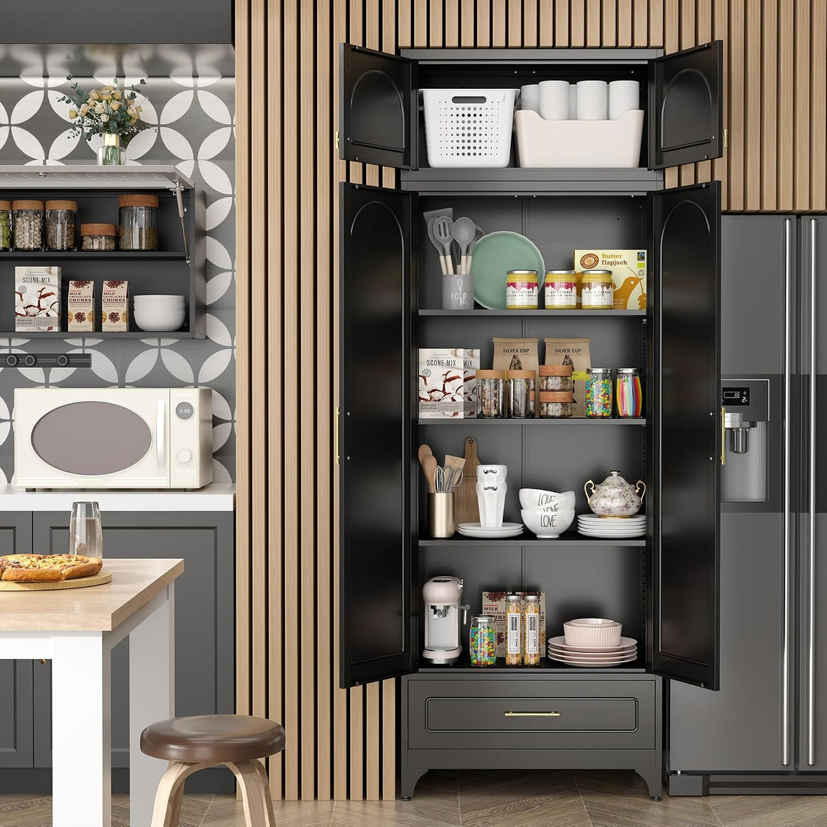 SteeLoong 90" H Kitchen Pantry Cabinet, Metal Storage Cabinet with Drawer
