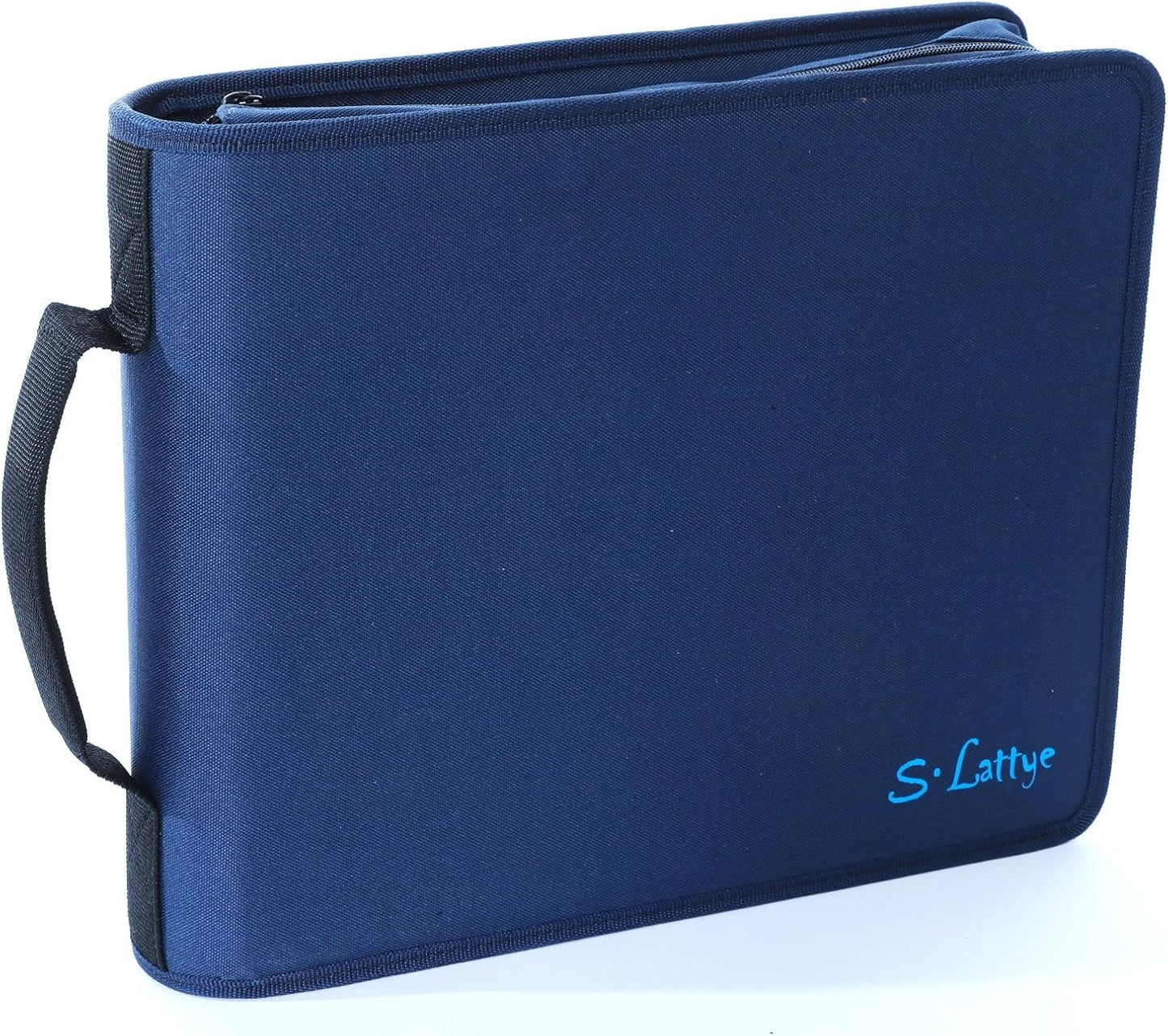 DVD CD Storage Case with Extra Wide Title Cover Pages for Blu Ray Movie Music Audio Disk (Portable Carrying Binder Holder Wallet Album Home Organizer Shelf)- Blue, 192 Disk Units, 96 Booklet Pockets