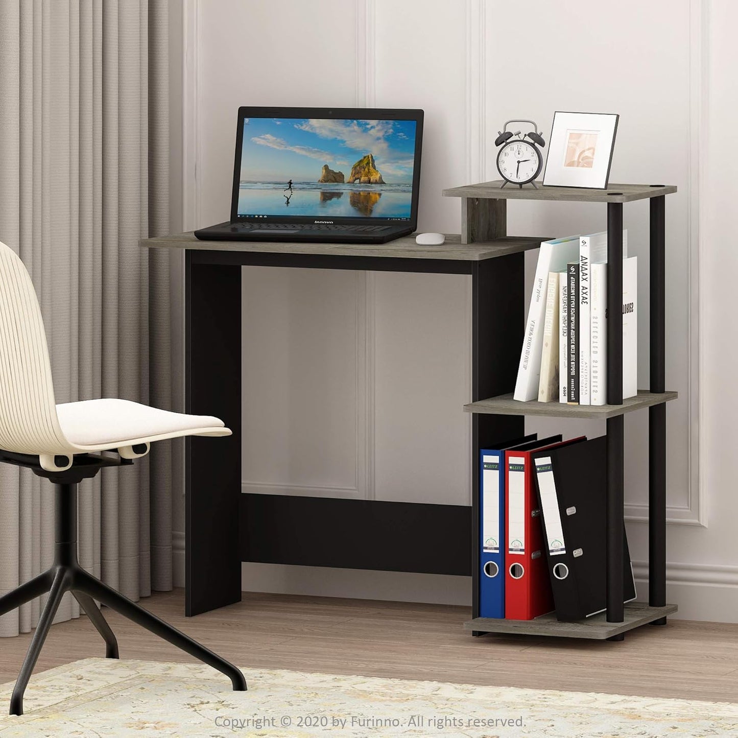 Furinno EFFICIENT Desk, 28.6" Wide Gaming Desk with 3 Open Side Shelves, Laptop Notebook Computer Desk, Office Desk for Home Office, Study Room, Dorm, Bedroom, French Oak