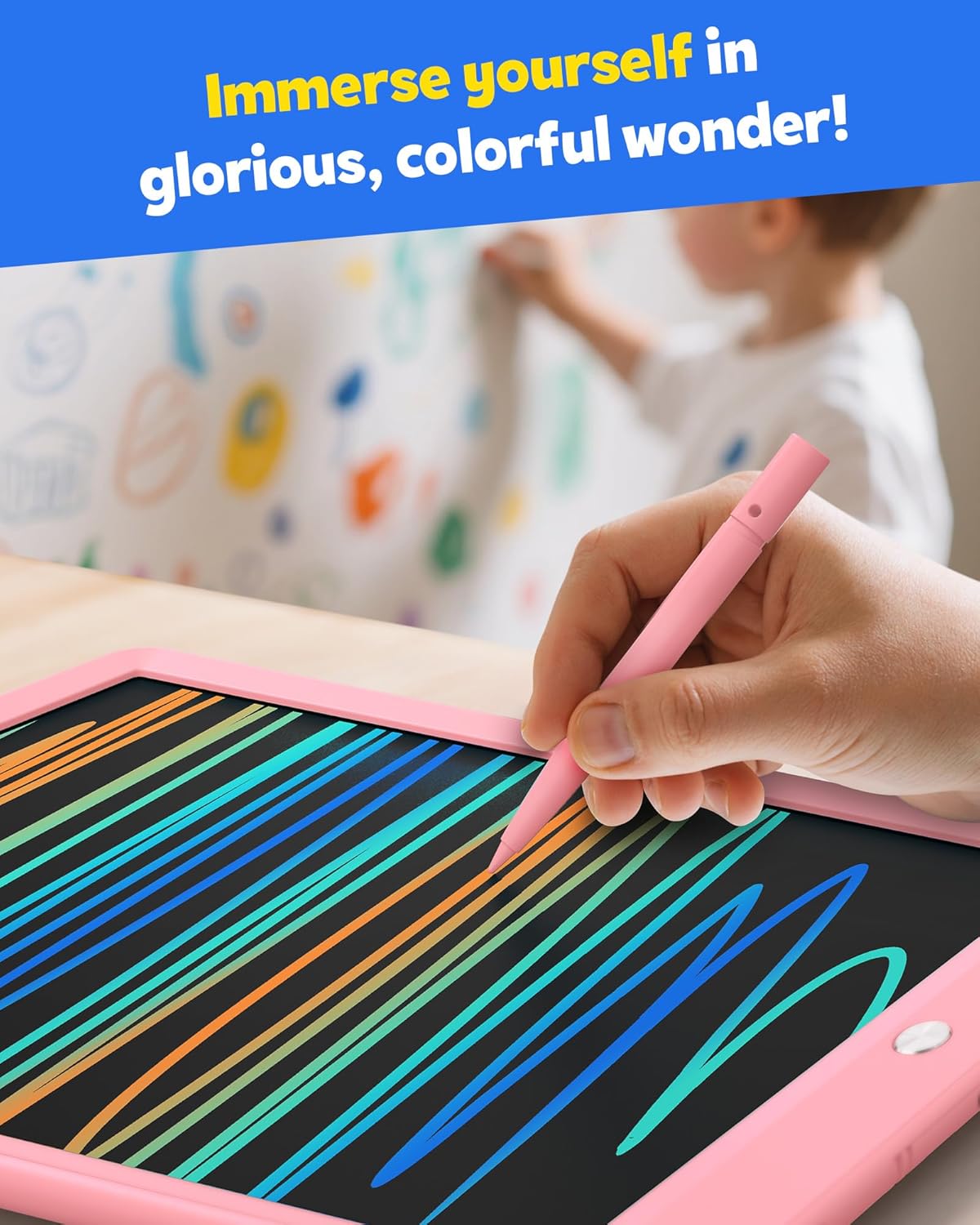 TEKFUN LCD Writing Tablet for Kids, 10-inch Coloring Drawing Pad, Mess Free Doodle Board, Airplane Travel Toys for Boys and Toddlers, Road Trip Essentials, Gifts for 3 4 5 6 7 8 Year Old Girls (Pink)