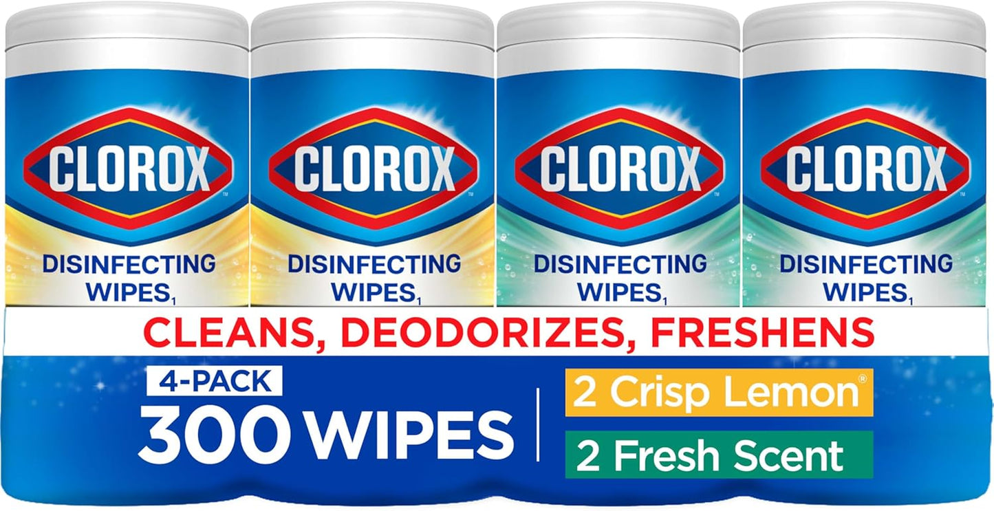 Clorox Disinfecting Wipes Variety Pack, Bleach-Free, Kills 99.9% of Germs and Viruses Including COVID-19, 75 Count, Pack of 4