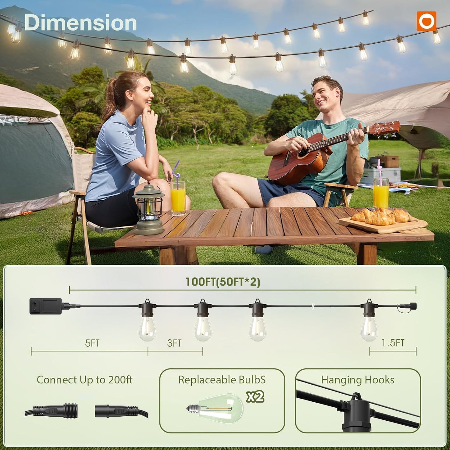 addlon 100FT LED Outdoor String Lights, Remote Dimmable Patio Lights with Timer & 3 Lighting Modes, 32 Shatterproof Edison Bulbs, Waterproof Connectable String Lights for Outside Backyard Porch Party