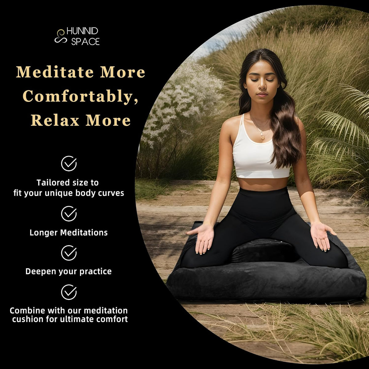 Meditation Cushion Set Zafu & Zabuton – Buckwheat Hull & Memory Foam, Adjustable Floor Pillow for Yoga, Meditation & Sitting, Removable Velvet Cover (Classic Black)