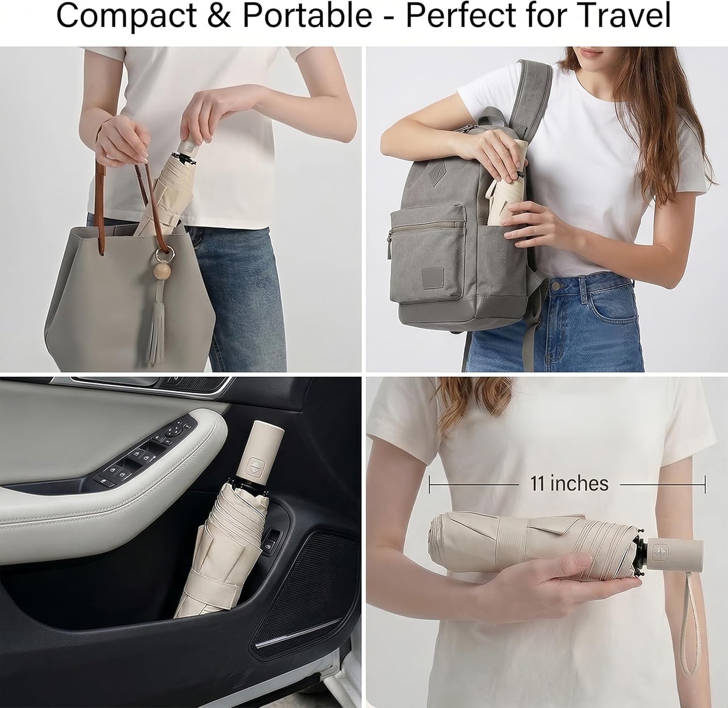 BAODINI Small UV Protection Travel Umbrella Compact for Rain and Sun UPF 50+ Windproof Portable 42 inch Umbrella for Women and Men