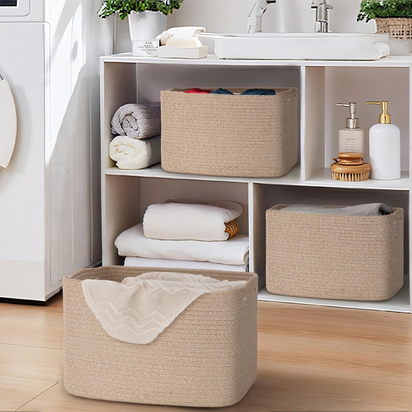 Baskets for Organizing,Storage Baskets,3 Pack Baskets for Shelfves,15"×10"×9" Woven Brown Basket,toy storage bins,bins for organization