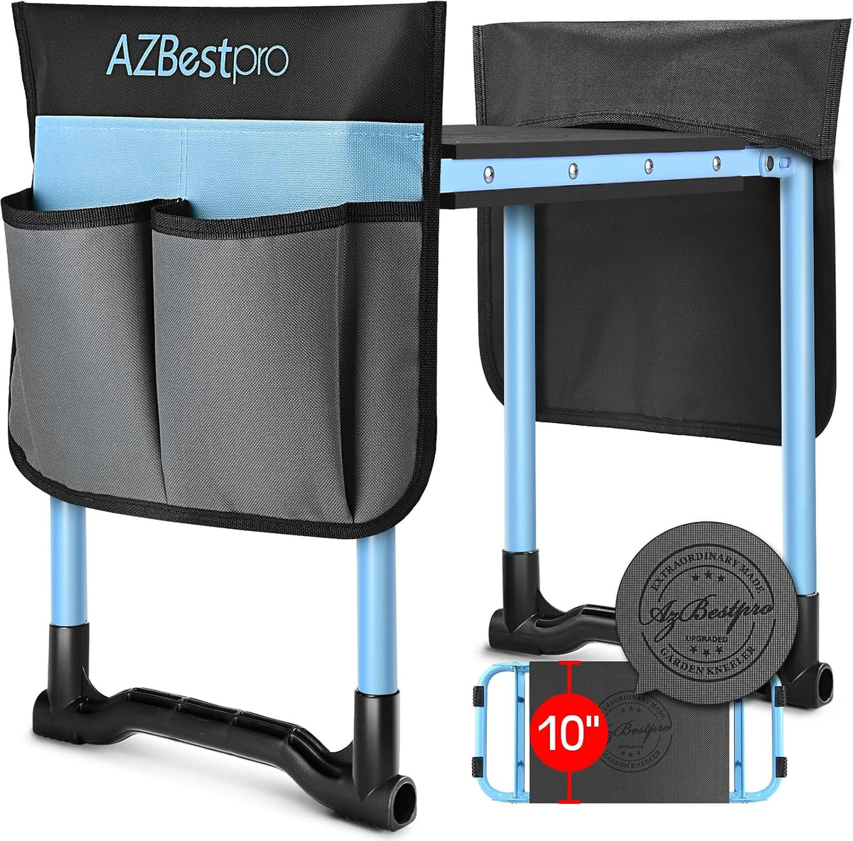 Garden Kneeler and Seat Heavy Duty, Upgraded Foldable Gardening Stool - Widened to 10" Stable Wear-resistant Prevent Knee and Back Pain, Beautiful Logo high-end 2 Large Tool Bags Gift for Women