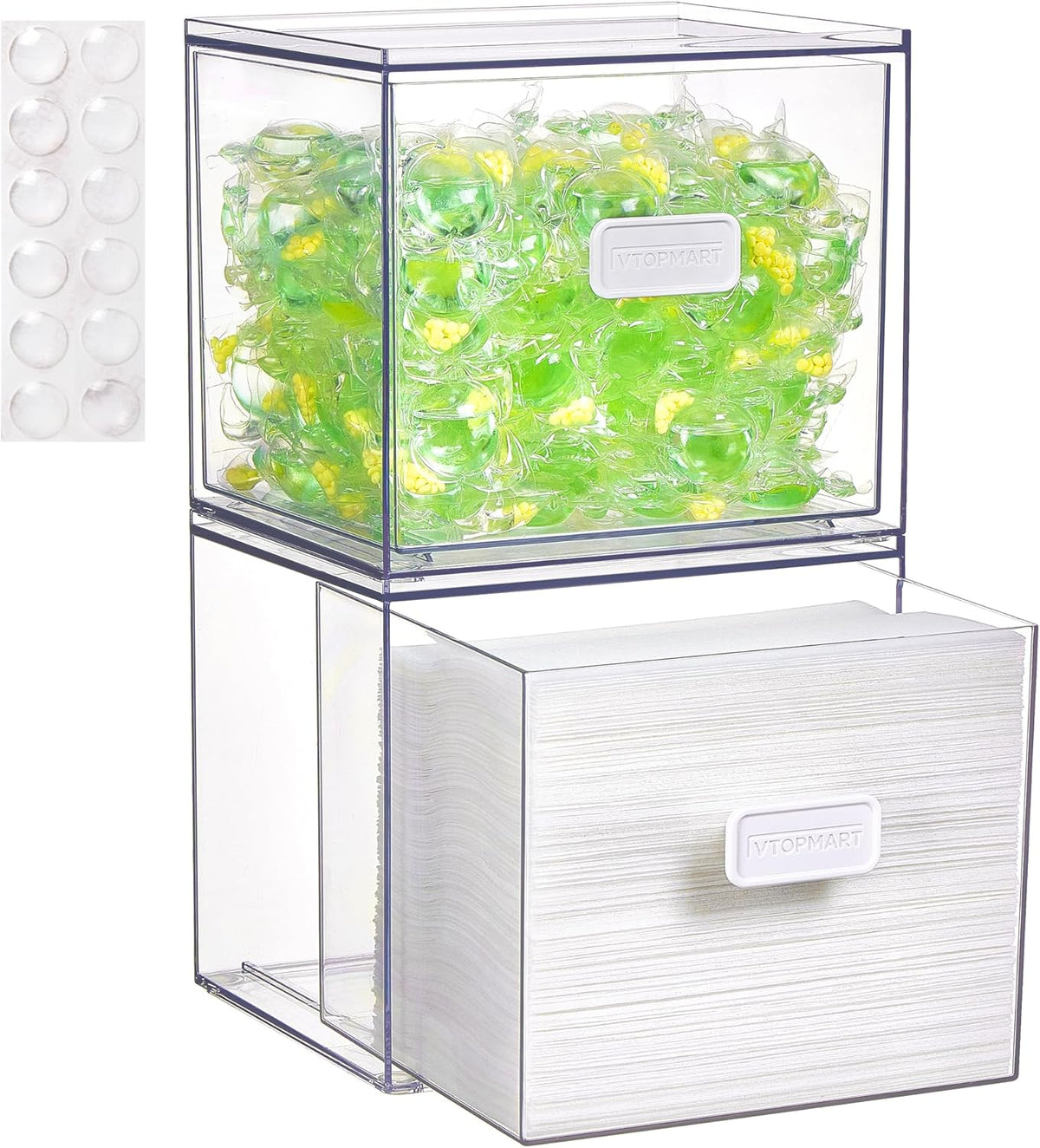 Vtopmart 2 Pack Dryer Sheet Holder and Laundry Pods Container,Clear Stackable Storage Drawers for Washing Powder, Scent Booster Beads, Color Catchers & Wool Balls, Ideal for Laundry Room Organization