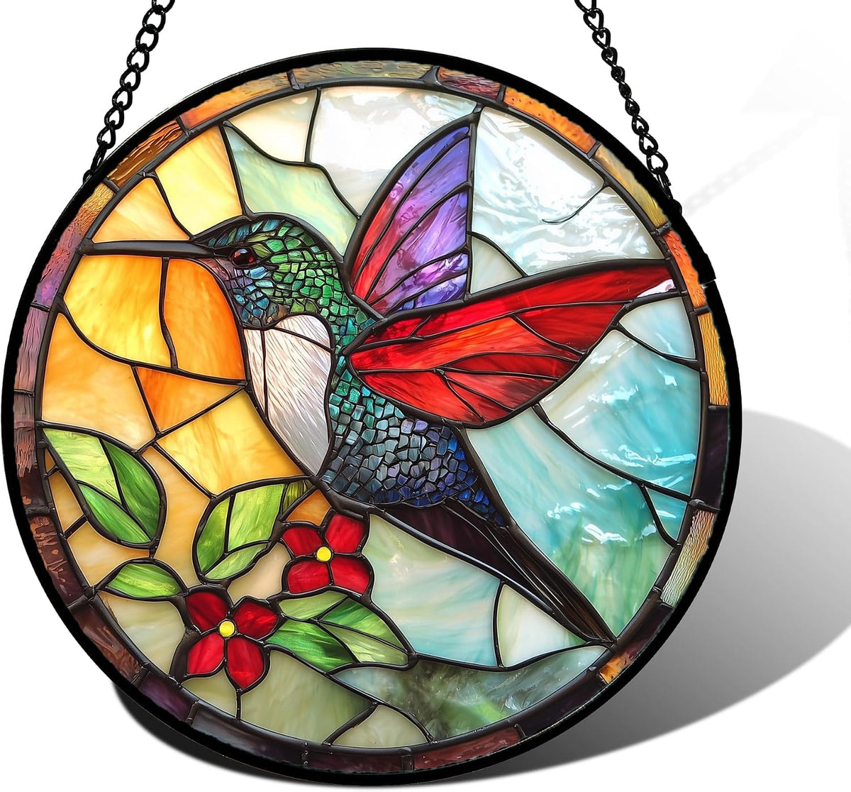 Purple Hibiscus Flowers Stained Glass Window Hanging Suncatcher Gifts 15"