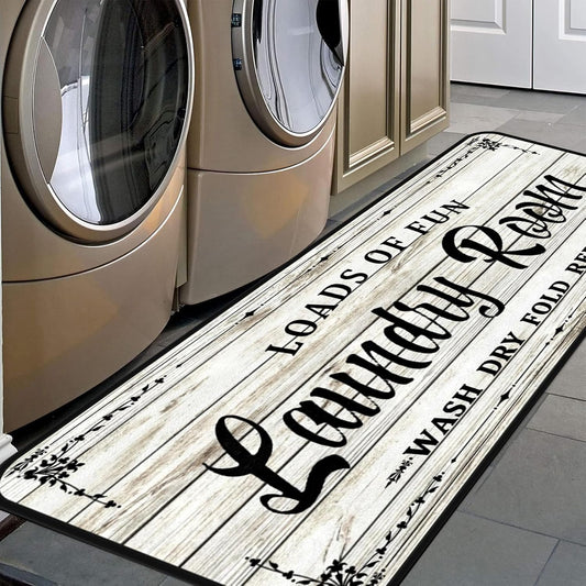 White-1 Farmhouse Laundry Room Rug Runner, Non-Slip Floor Mat, Waterproof Runner for Kitchen, Bathroom, and Mudroom Decor 20''x48''