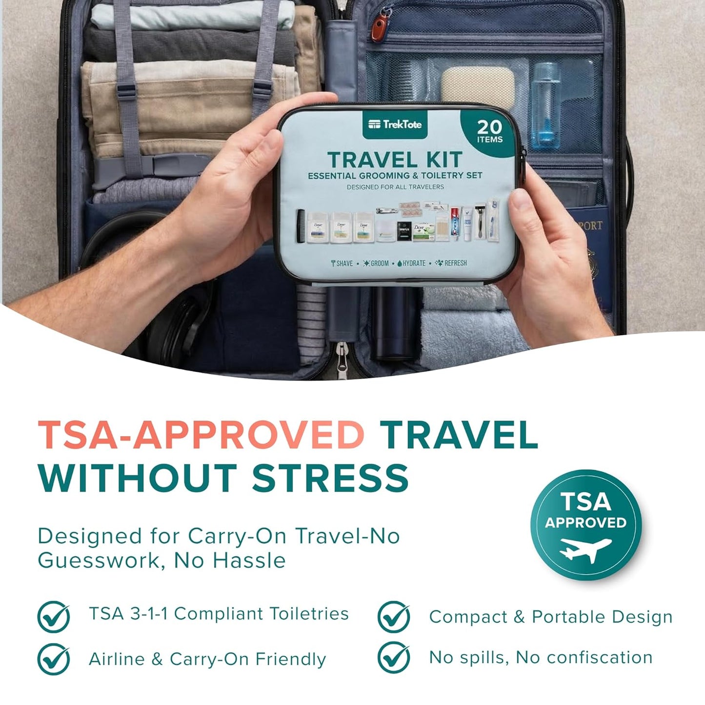 20 Piece Unisex Travel Hygiene Kit with Toiletries & Personal Care Essentials, TSA-Compliant, Individual and Bulk Packs Available