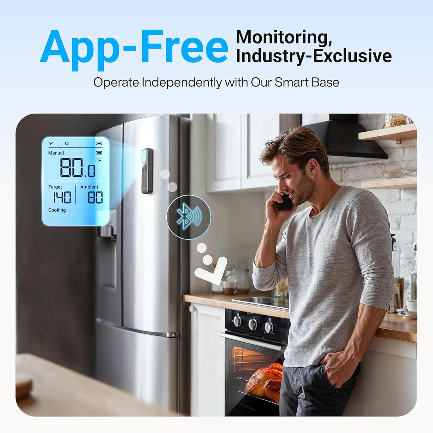 ThermoMaven Smart Bleutooth Wireless Meat Thermometer, Standalone Base, WiFi Unlimited Range, NIST Certified Accuracy, Smart App Alerts for Grill, Oven, Smoker, BBQ, Gray