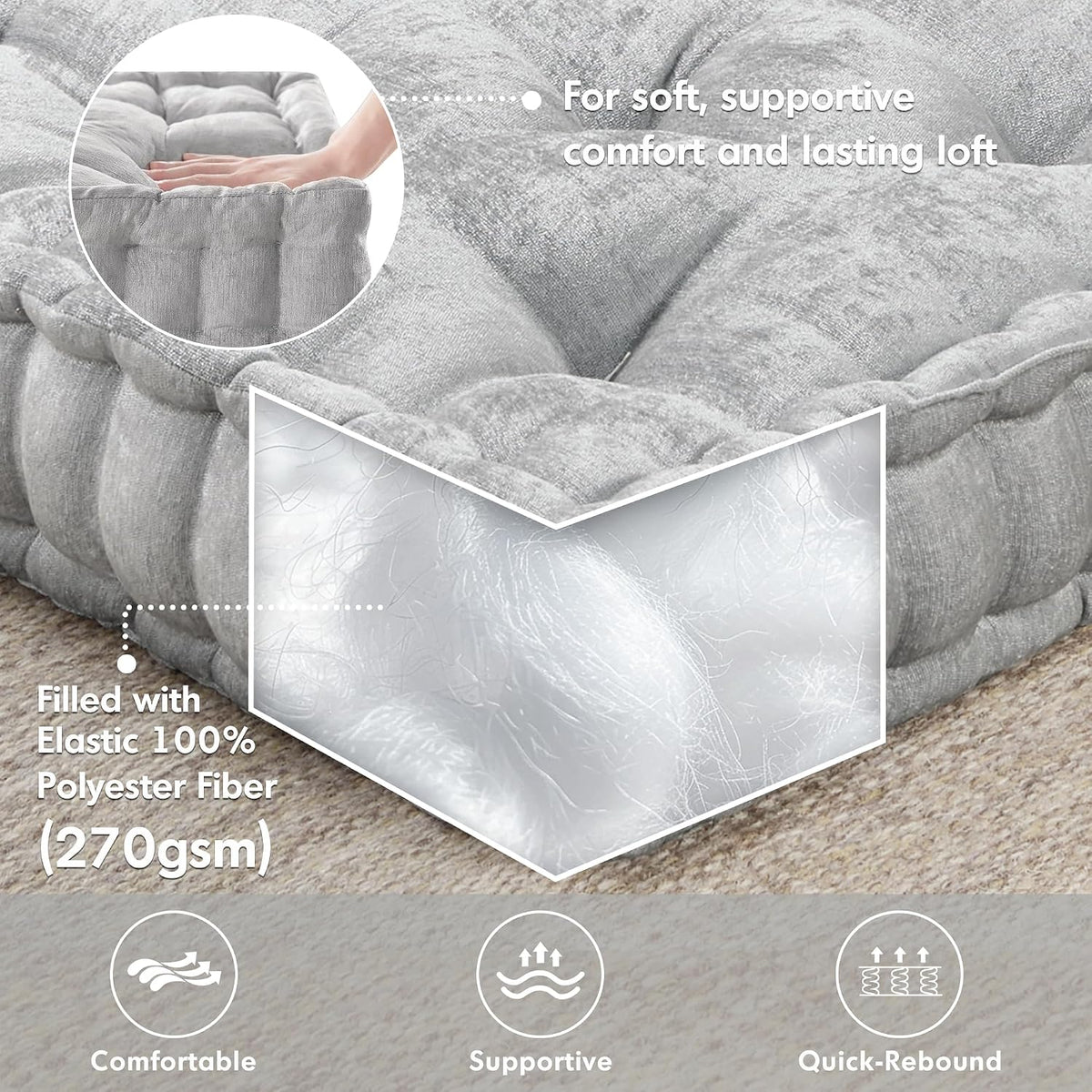 Intelligent Design Floor Pillow, Large Cushion for Meditation, 20x20 Grey
