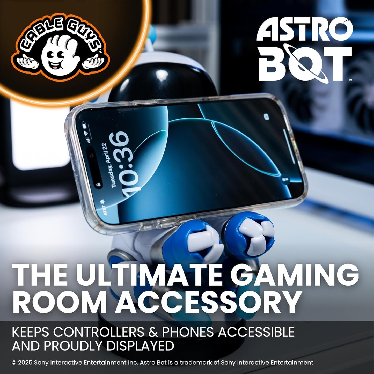 Cableguys Astro Bot Controller Holder & Phone Stand - Gaming Setup Accessories for Desk and Game Room, Controller Stand Compatible with Xbox, PlayStation & Most Standard Game Controllers