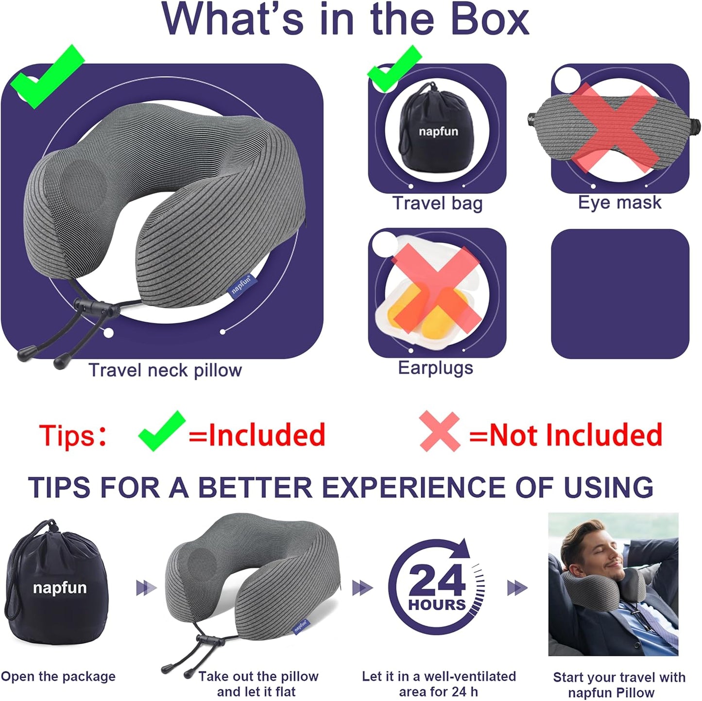 napfun Neck Pillow for Traveling, Upgraded Travel Neck Pillow for Airplane 100% Pure Memory Foam Travel Pillow for Flight Headrest Sleep, Portable Plane Accessories, Dark Gray