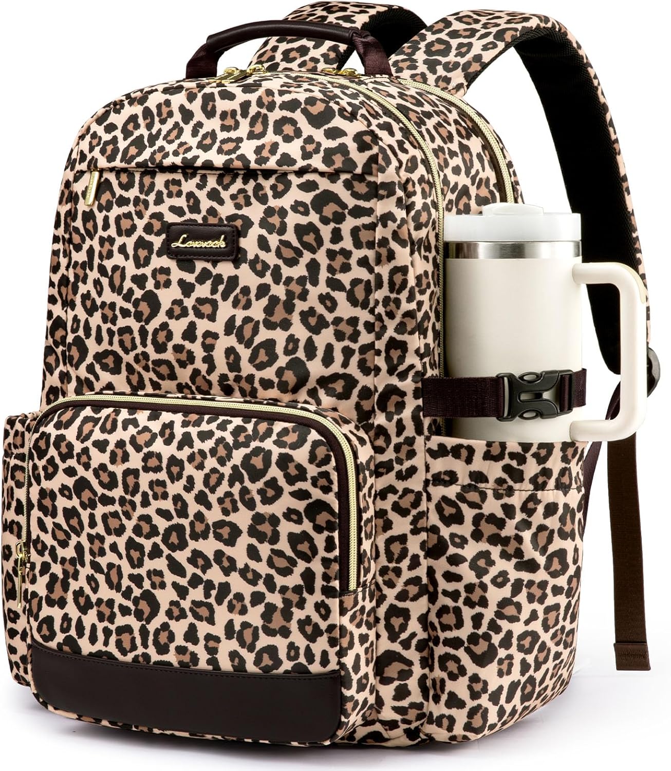 LOVEVOOK Laptop Backpack for Women with Pouch Pocket for Large Capacity Cup,15.6 Inch Laptop Computer Bag Travel Backpack Purse,Waterproof Work Business Backpack College Teacher Bags,Leopard print