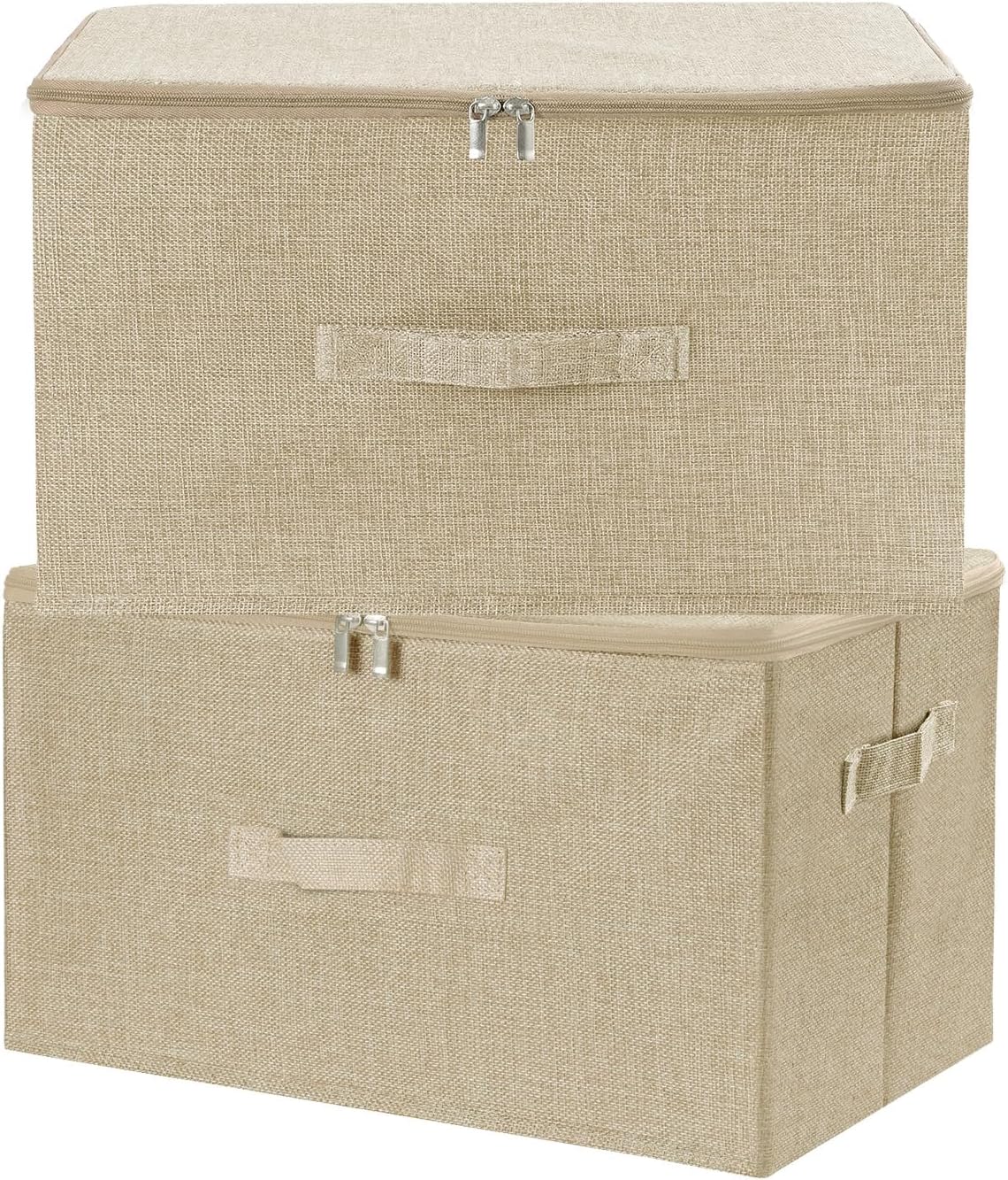 ANMINY Fabric Storage Bins with Zipper Lids, 18"x14"x10", Beige, 2 PCS