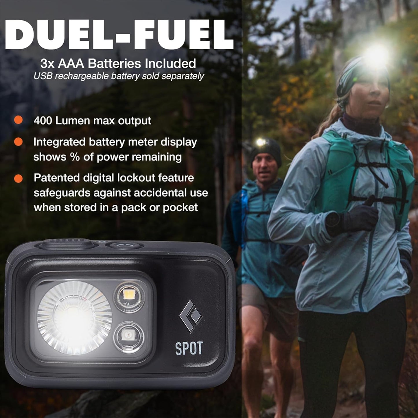 BLACK DIAMOND Spot 400 Headlamp | 400 Lumens Brightness, Dimmable | Waterproof & Durable | 3X AAA Battery Operated (Included) | Graphite