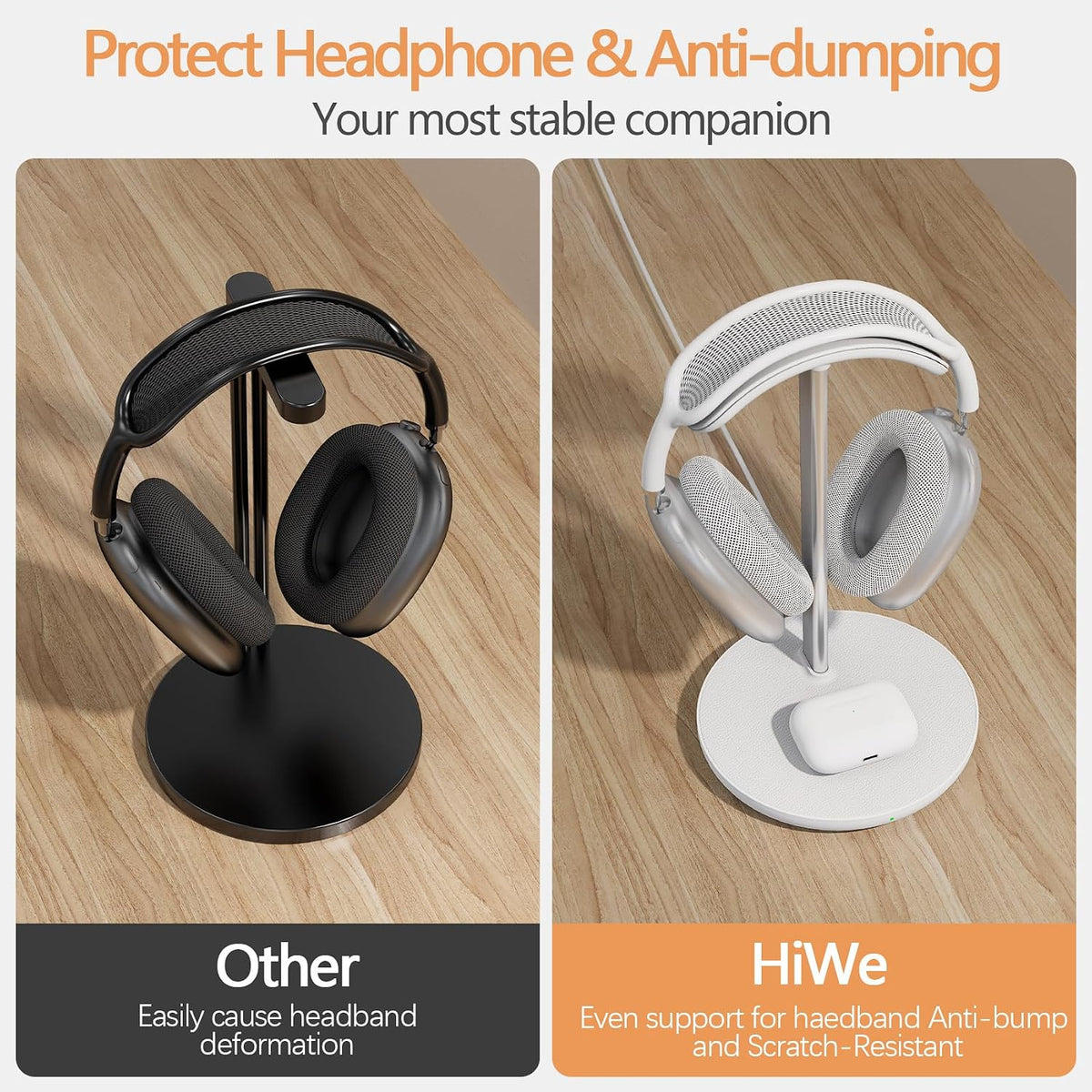 Hiwe Headphone Stand with Wireless Charger, Gaming Headset Holder for Desk