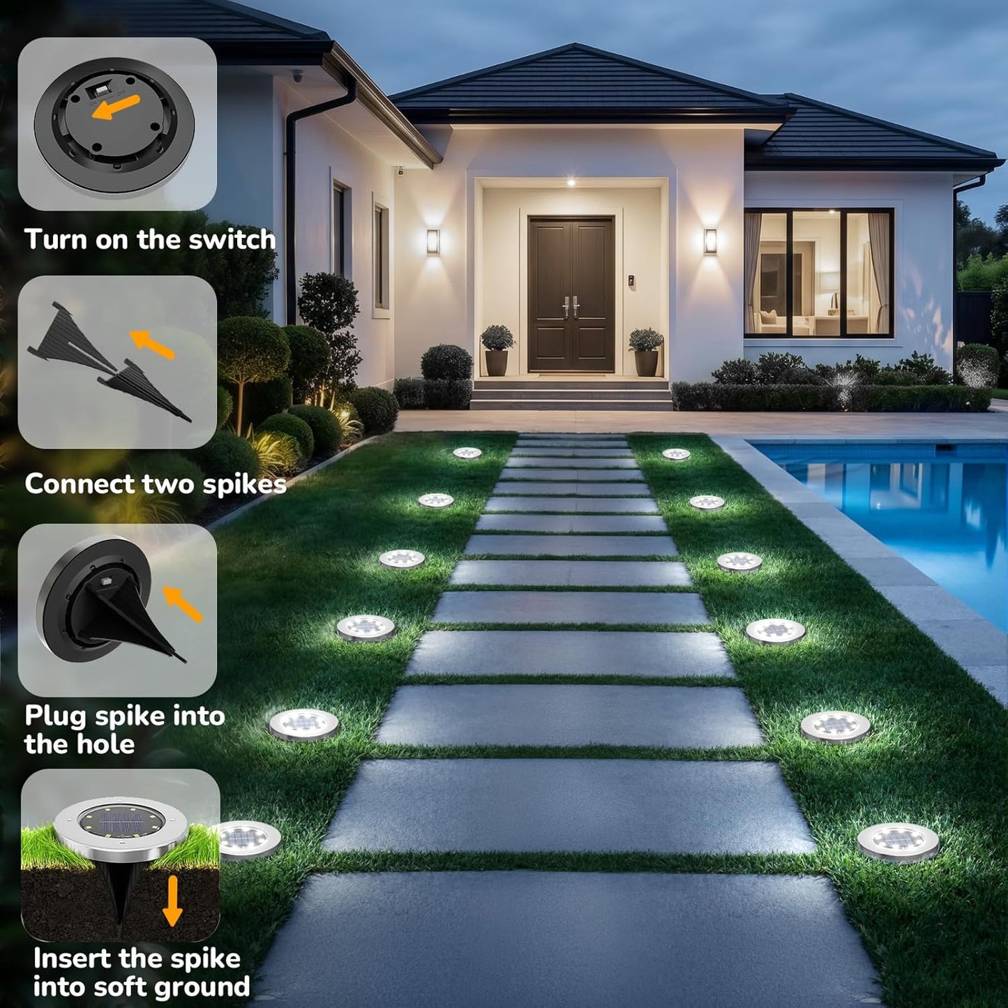 INCX 4.6 inch Solar Lights Outdoor Waterproof,12 Pack Solar Lights for Outside, Solar Garden Lights Landscape Lighting for Patio Pathway Lawn Yard Deck Driveway Walkway, Cold White