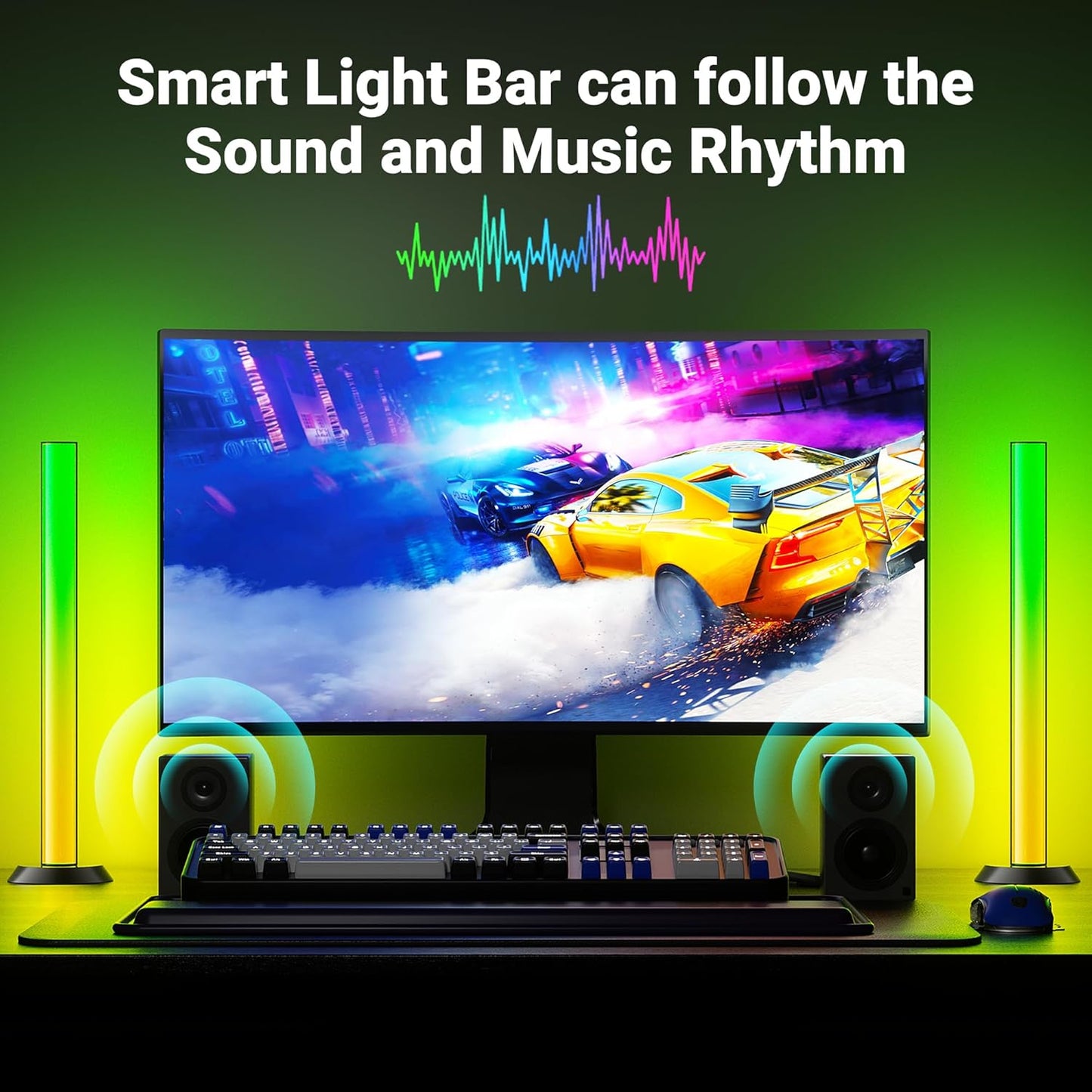 TJOY Smart Light Bars, Gaming Lights for Desk, 14 Inches, RGB Light Bar, TV Backlight with Music Sync and Scene, 60 Lumens, Mood Lighting for PC, Game, RGB Desk Lighting(Black)