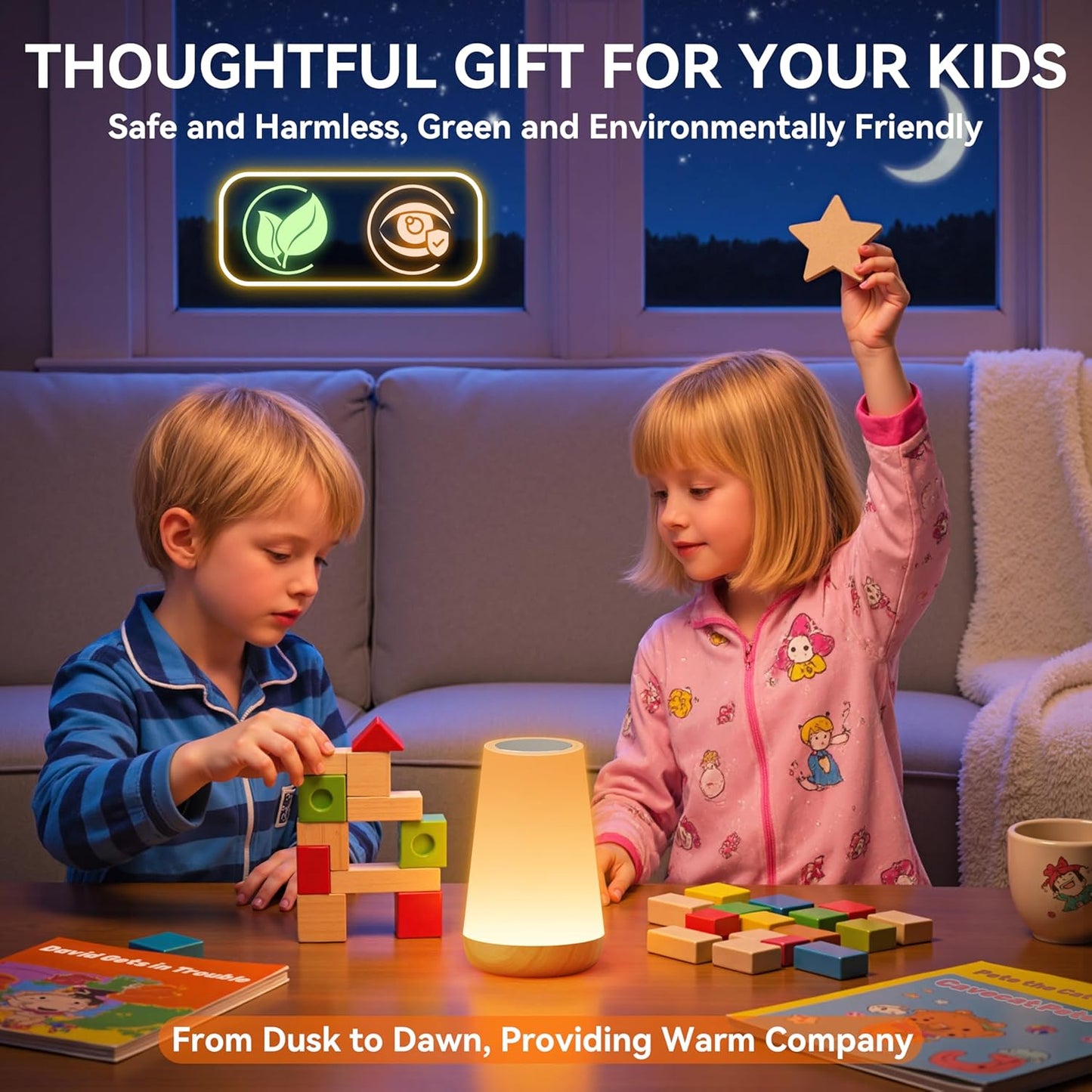Auxmir Rechargeable LED Night Light, Touch & Remote Control Bedside Lamp with 13 Colors, 5 Brightness Levels, Portable Table Lamp for Kids Baby Nursery, Bedroom, Bathroom, Camping, Light Brown