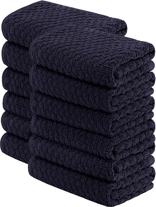 Wealuxe Super Absorbent Kitchen Towels 12 Pack - Premium 100% Cotton Kitchen Towels, 450GSM Thick Machine Washable Navy Dish Towels for Kitchen Drying, Cleaning, Dobby Weave, Unmatched Quality
