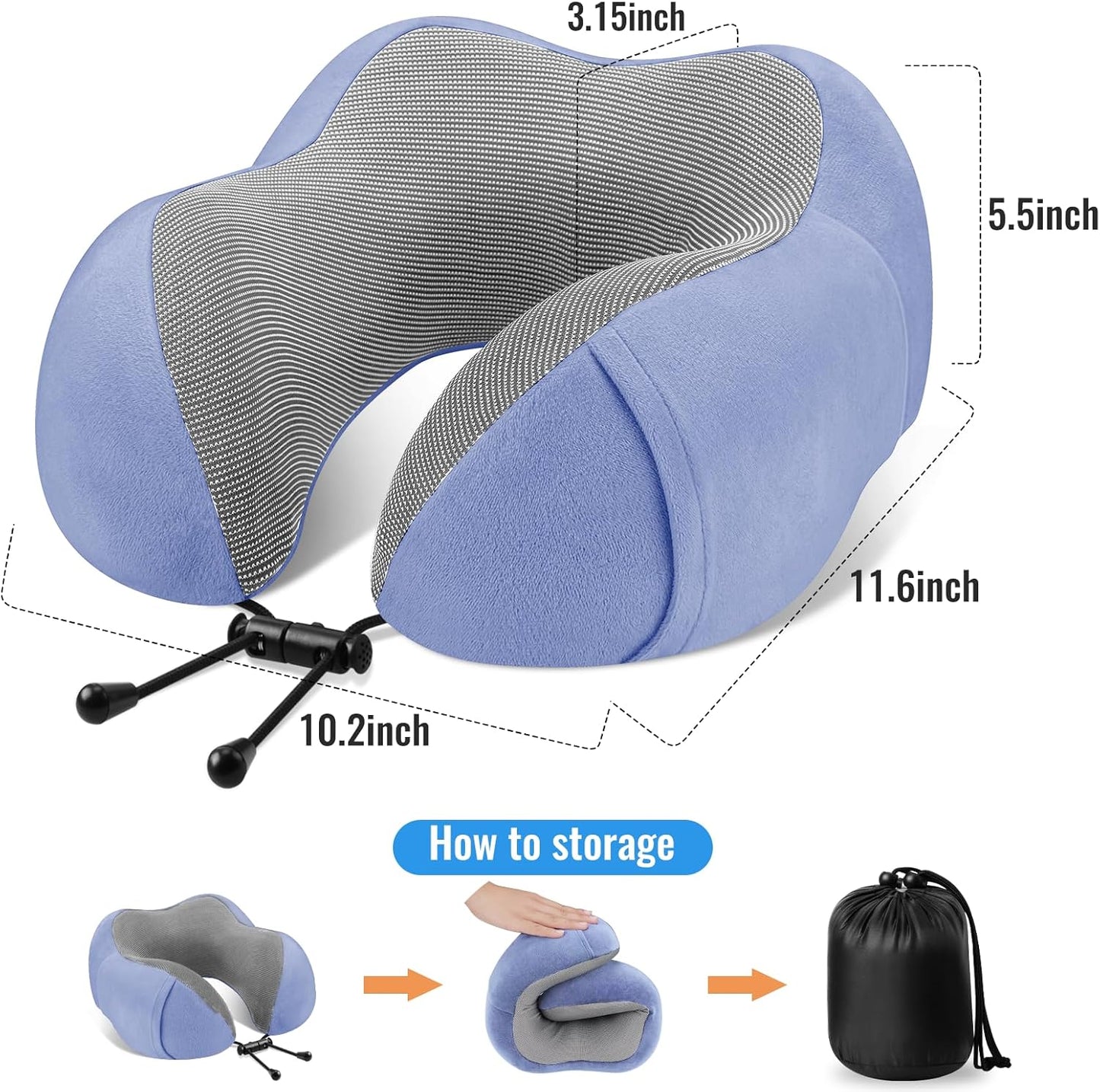 CloudBliss Travel Pillows for Airplane, 2 Pack Memory Foam Neck Pillow for Travel, Airplane Pillow for Long Flight, Car & Office Use, Plane Accessories with Eye Mask, Earplugs, Carry Bag, Black & Blue