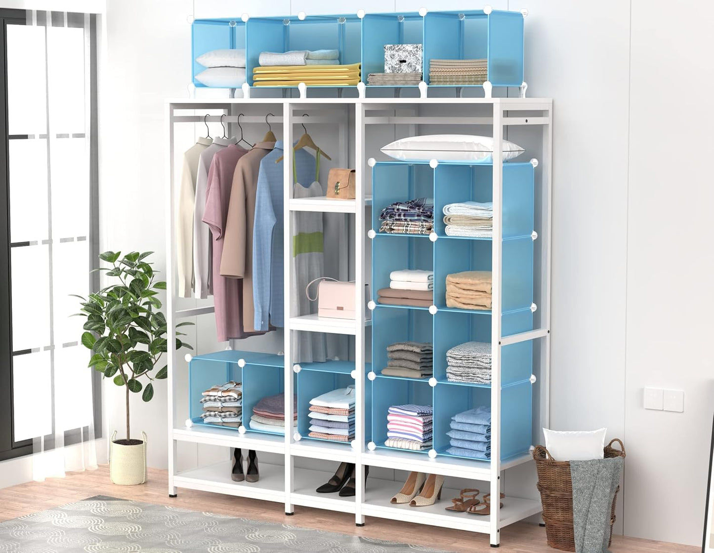 HOMIDEC Closet Organizers and Storage, 9 Cube Storage Organizer, Portable Closet Organizer Storage Cubes Shelves, Blue