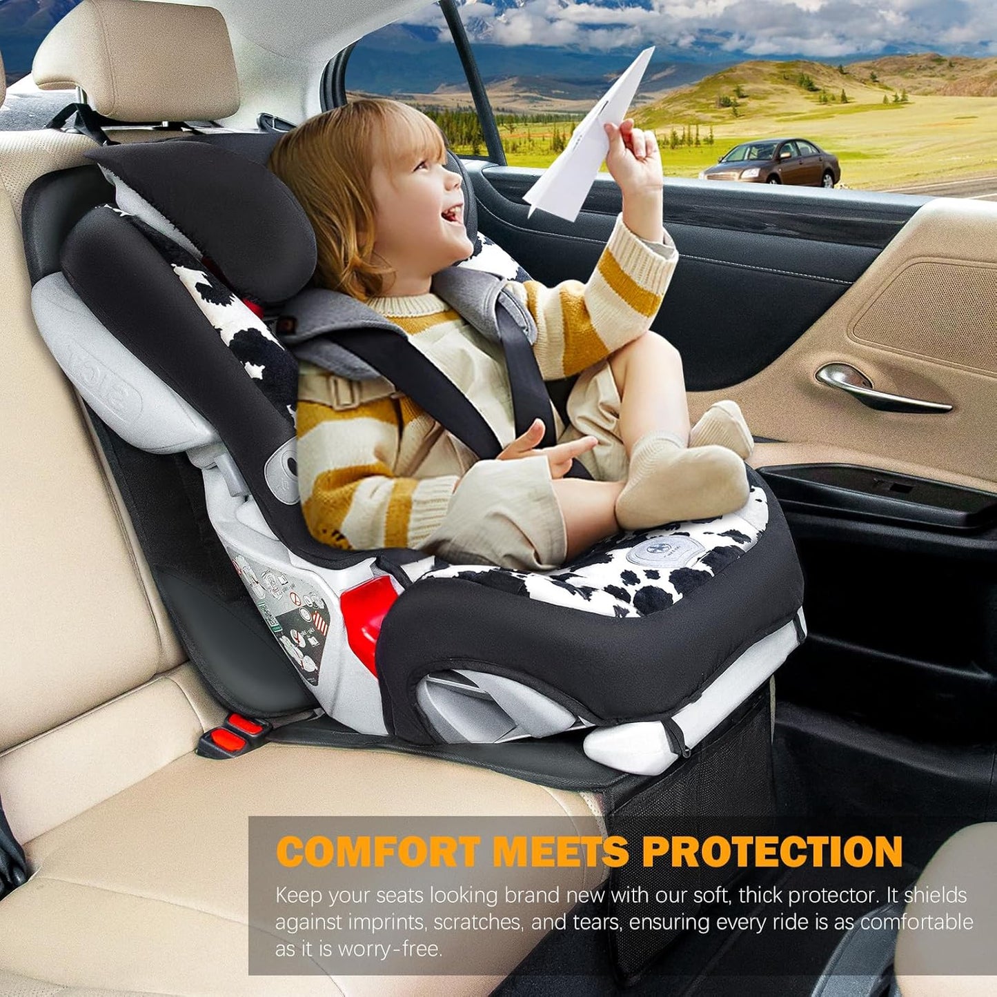 Siivton Car Seat Protector for Child Car Seat,Waterproof Car Seat Cover for Leather and Fabric Seats, 2 Mesh Pockets, Non-Slip Bottom,Thick Padding Cushion
