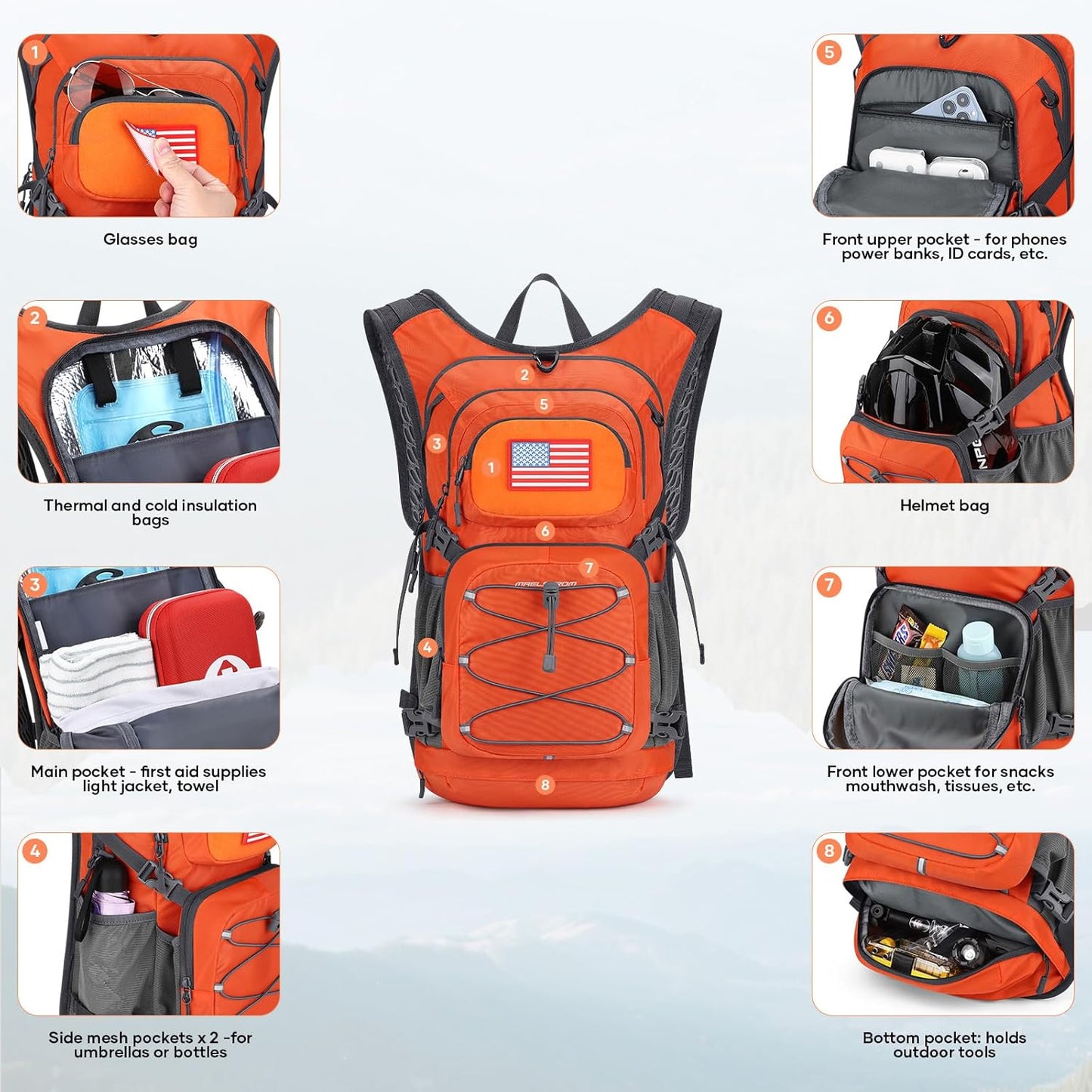 Maelstrom Hydration Hiking Backpack with 2L/3L Water Bladder, High Flow Bite Valve Water Backpack for Men Women Lightweight Insulation for Hiking, Cycling, Running, Climbing, Camping
