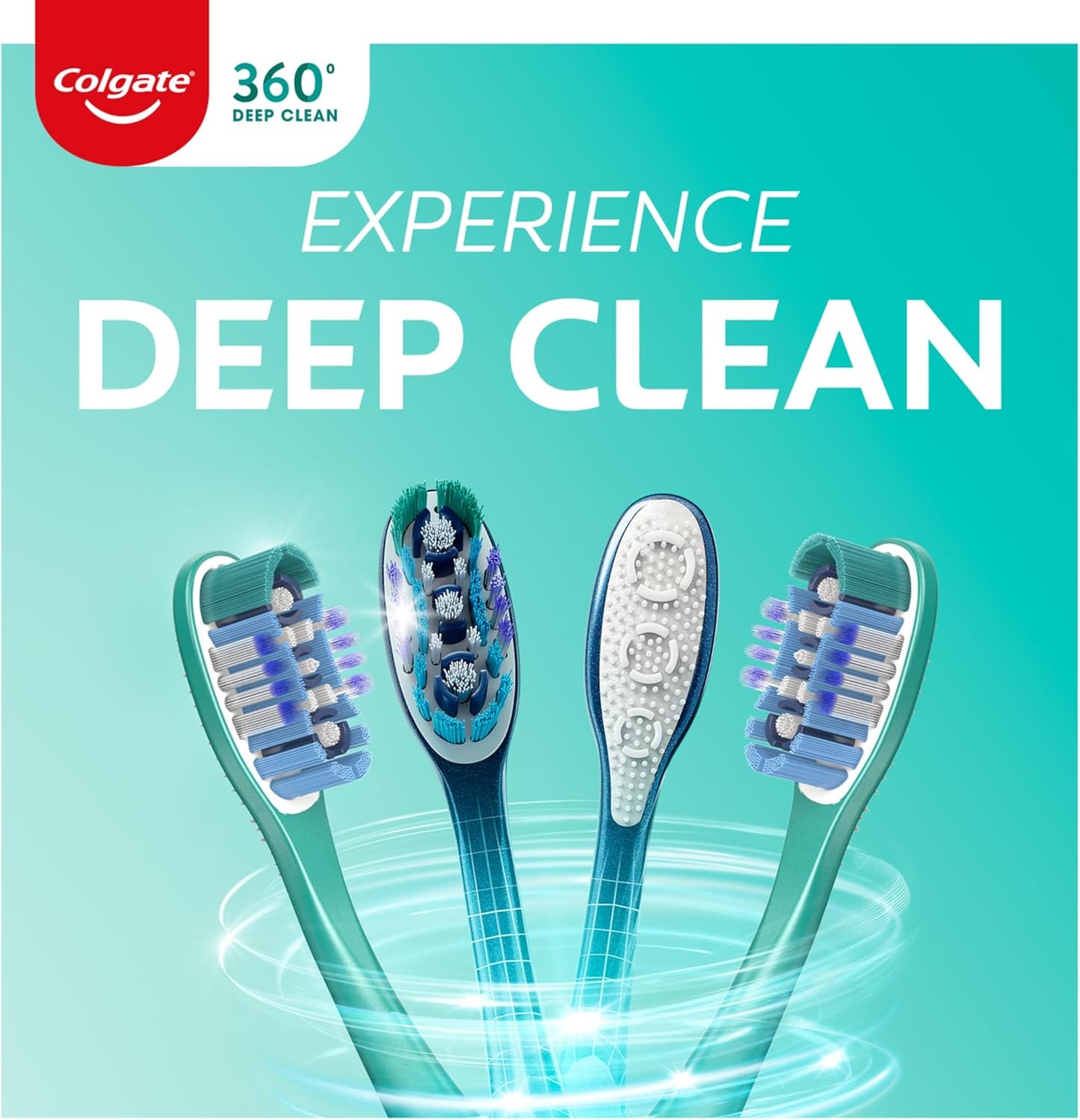 Colgate 360 Deep Clean Soft Toothbrush for 4 in 1 Bacterial Removal, Features Floss Tip Bristles and Tongue Cleaner, 4 Count