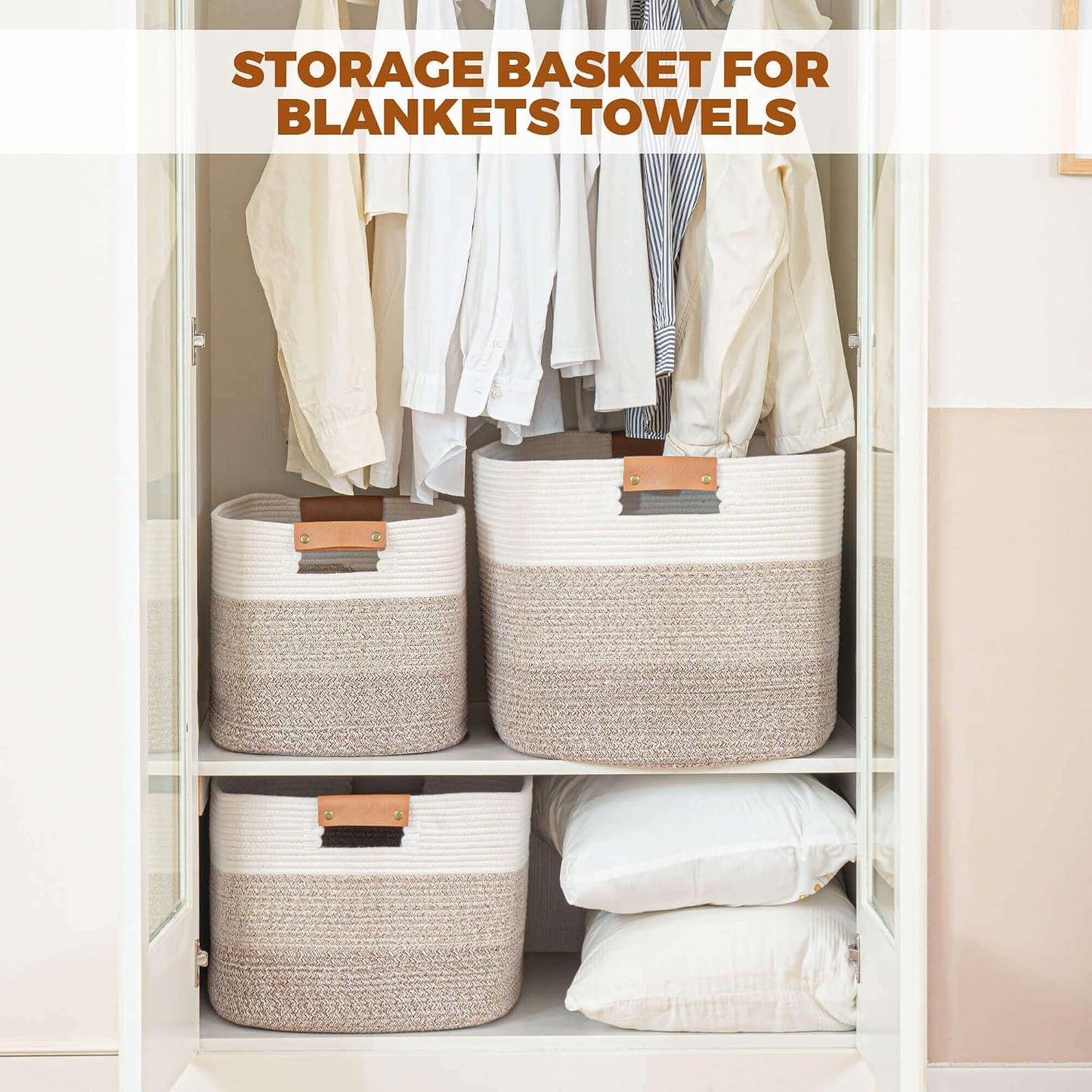 danpinera Rectangle Blanket Storage Basket, Large Blanket Basket Living Room, Nursery Nin for Toys, 50 L Large Woven Storage for Toy Organizing & Laundry, 18.11’’*14.17’’*11.81’’, Gradient Brown