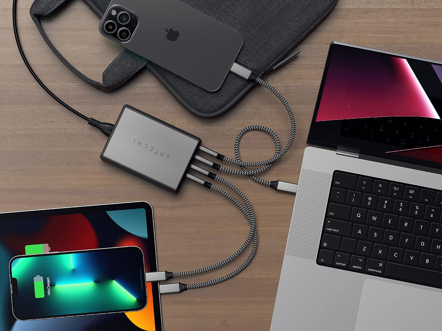 Satechi 165W 4-Port USB-C GaN Charging Station, for Laptops, Tablets | For laptops, tablets, and phones, compatible with MacBook Air/Pro/Neo, iPad Air/Pro, iPhone 17, Galaxy S25, Windows