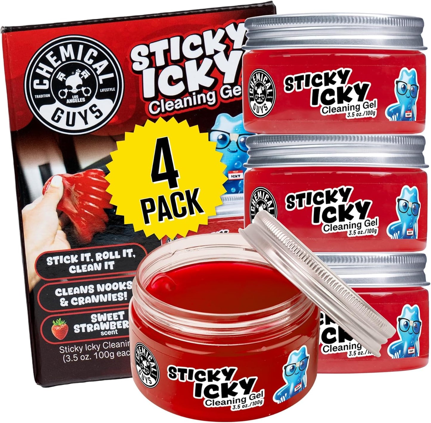 Chemical Guys Sticky Icky Car Cleaning Gel, Green Apple & Sweet Strawberry Scent - Detailing Kit, Car Dust Crevice Cleaner, Slime Auto Air Vent, Cleaning Putty For Keyboard Cleaner (2 Pack) - CJK1002