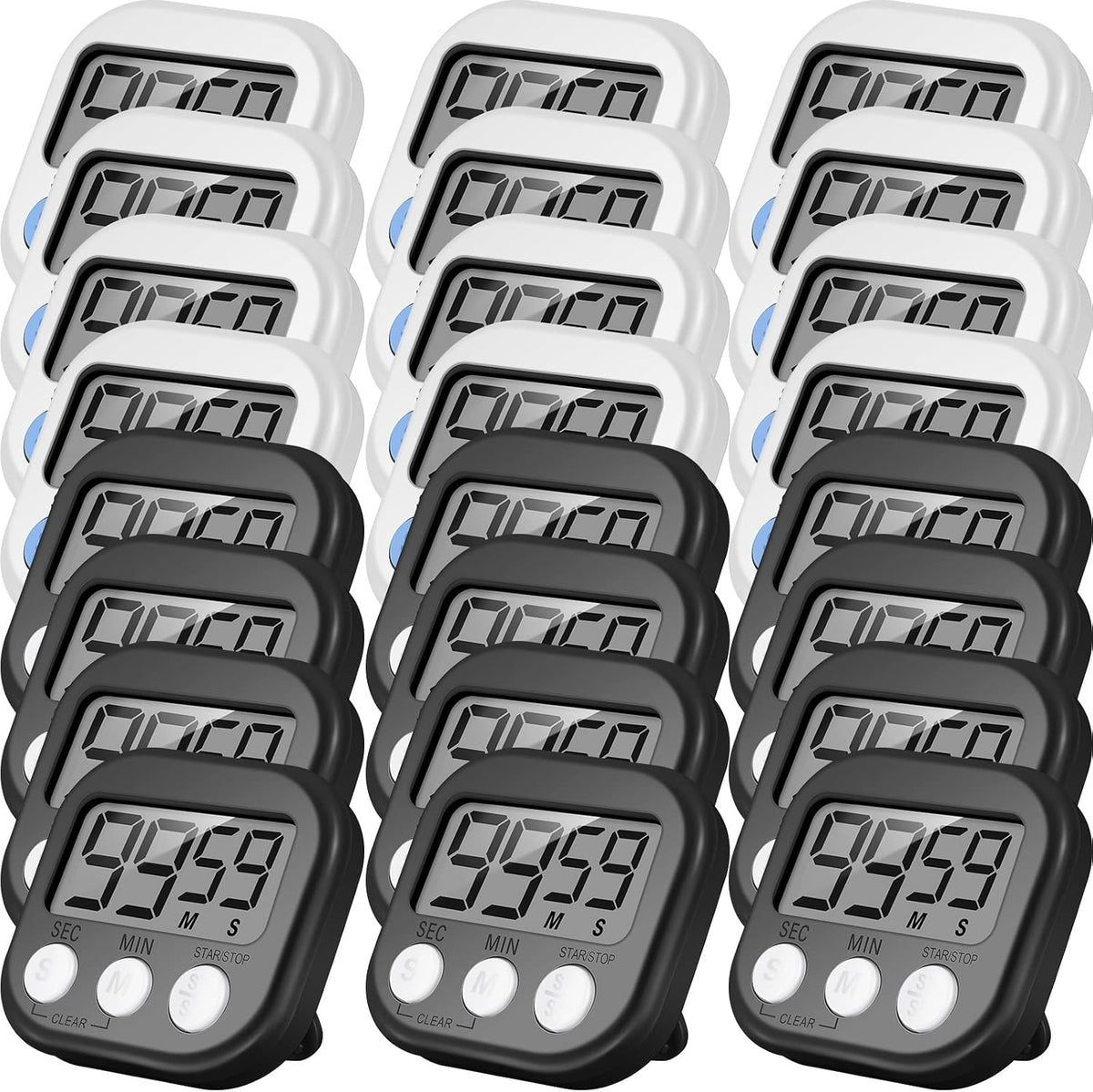 Weewooday 24 Pcs Digital Kitchen Timer Magnetic Timer Bulk On/Off Switch Minute Second Count up Countdown Loud Alarm for Exercise Cook Baking (Classic Color)