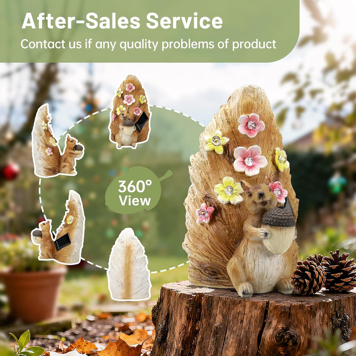 Solar Squirrel Statue Ourdoor Decor, Squirrel Figurines with Flower LED Light Decorations for Garden Woodland Patio Yard Porch, Mother's Day Housewarming Gifts for Women Mom Grandma
