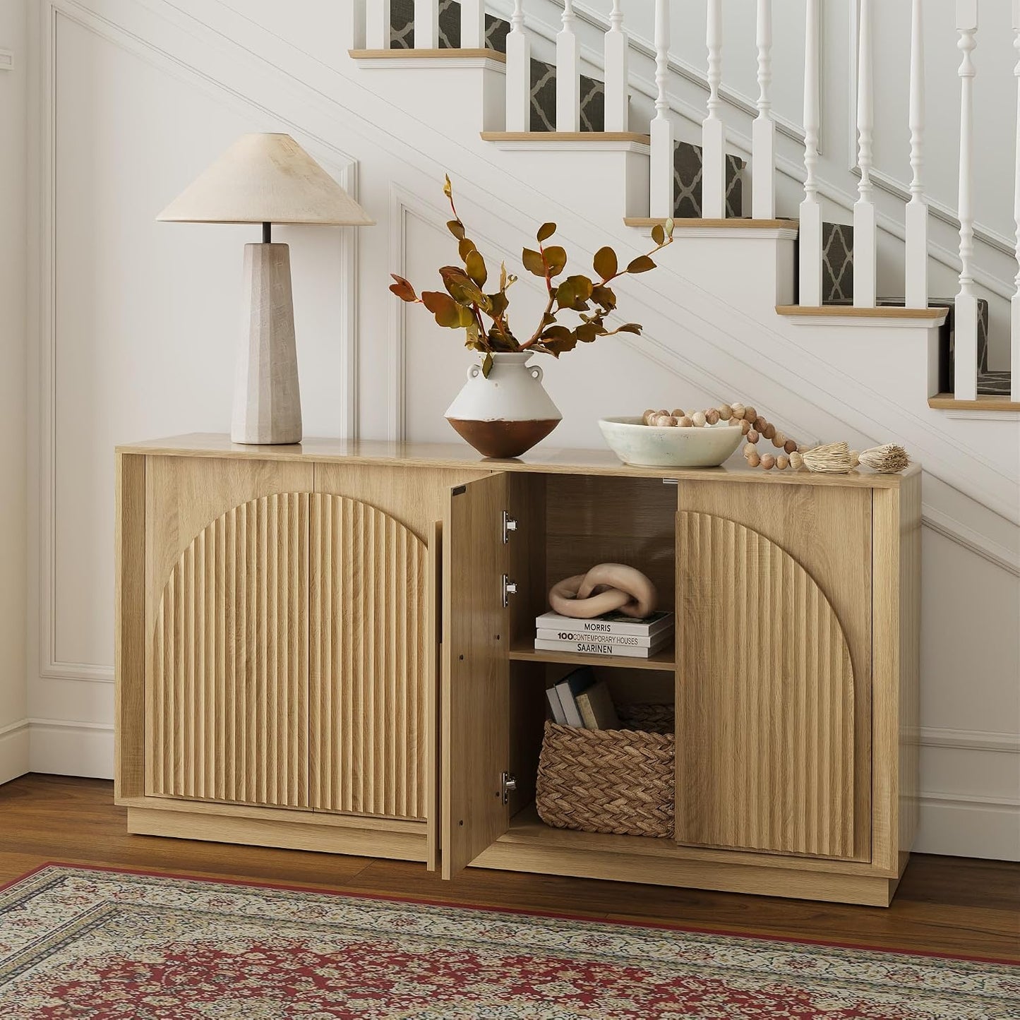 win2win 65" Sideboard Buffet Cabinet with Storage, Modular Credenza, Oak