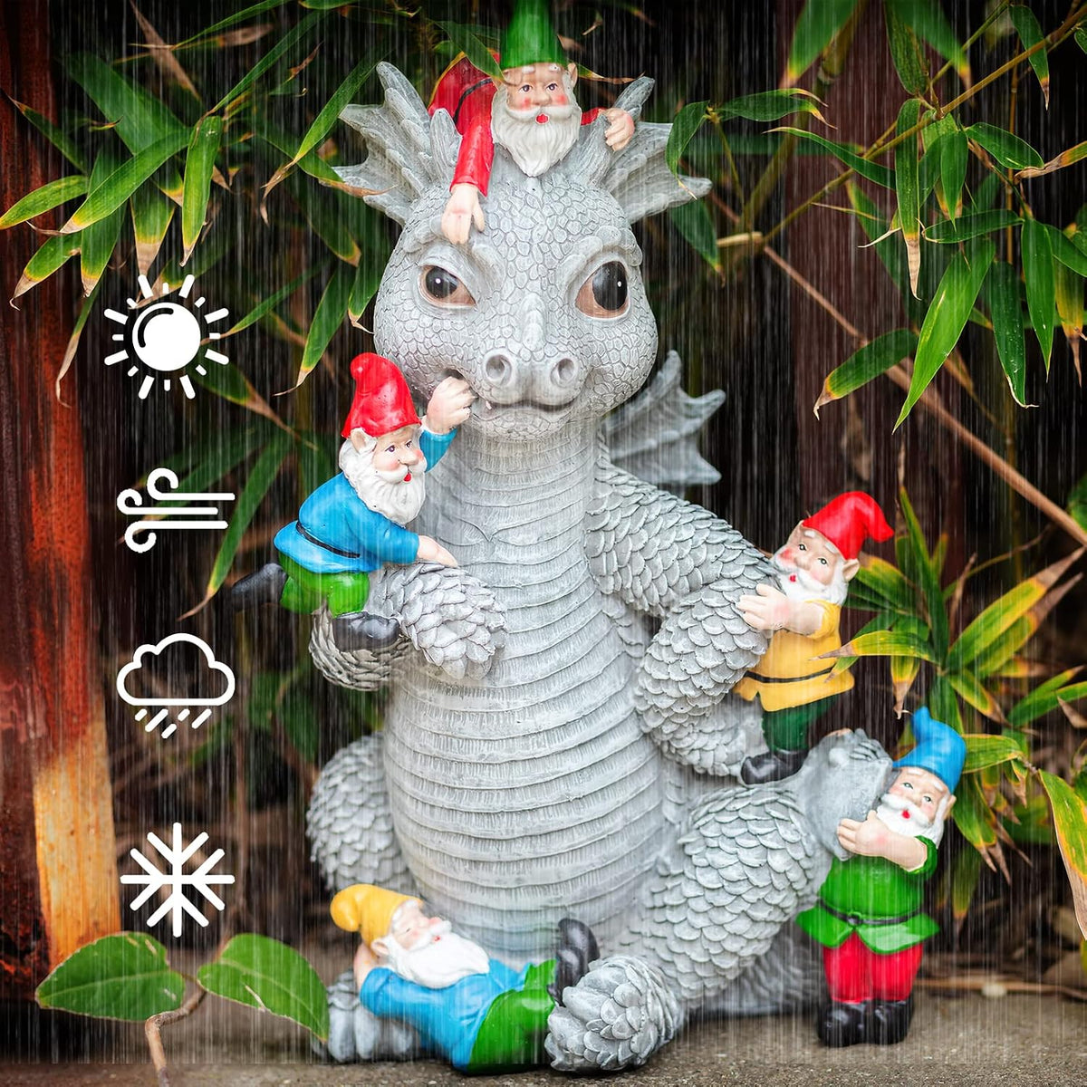 Dragon Garden Statue, Dinosaur Play with Gnomes Garden Statues, Garden Gift