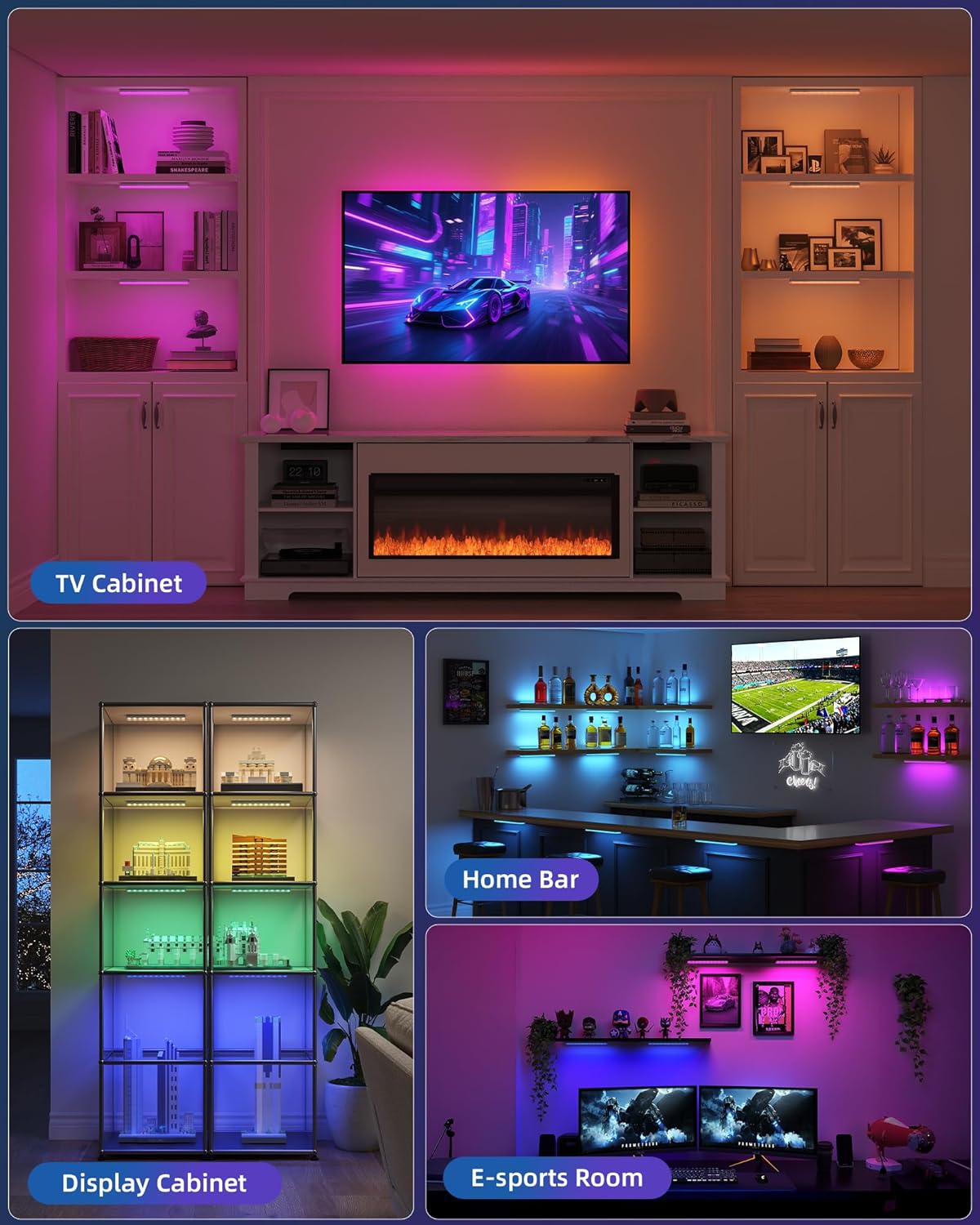 EZVALO 80RGB Color Changing Under Cabinet Lighting Wireless, 1800mAh Rechargeable Led Strip Shelf Lights, Timer & Dimmable Bar Light with Remote for Kitchen, Bedroom, Display Case, Car, 6Pack