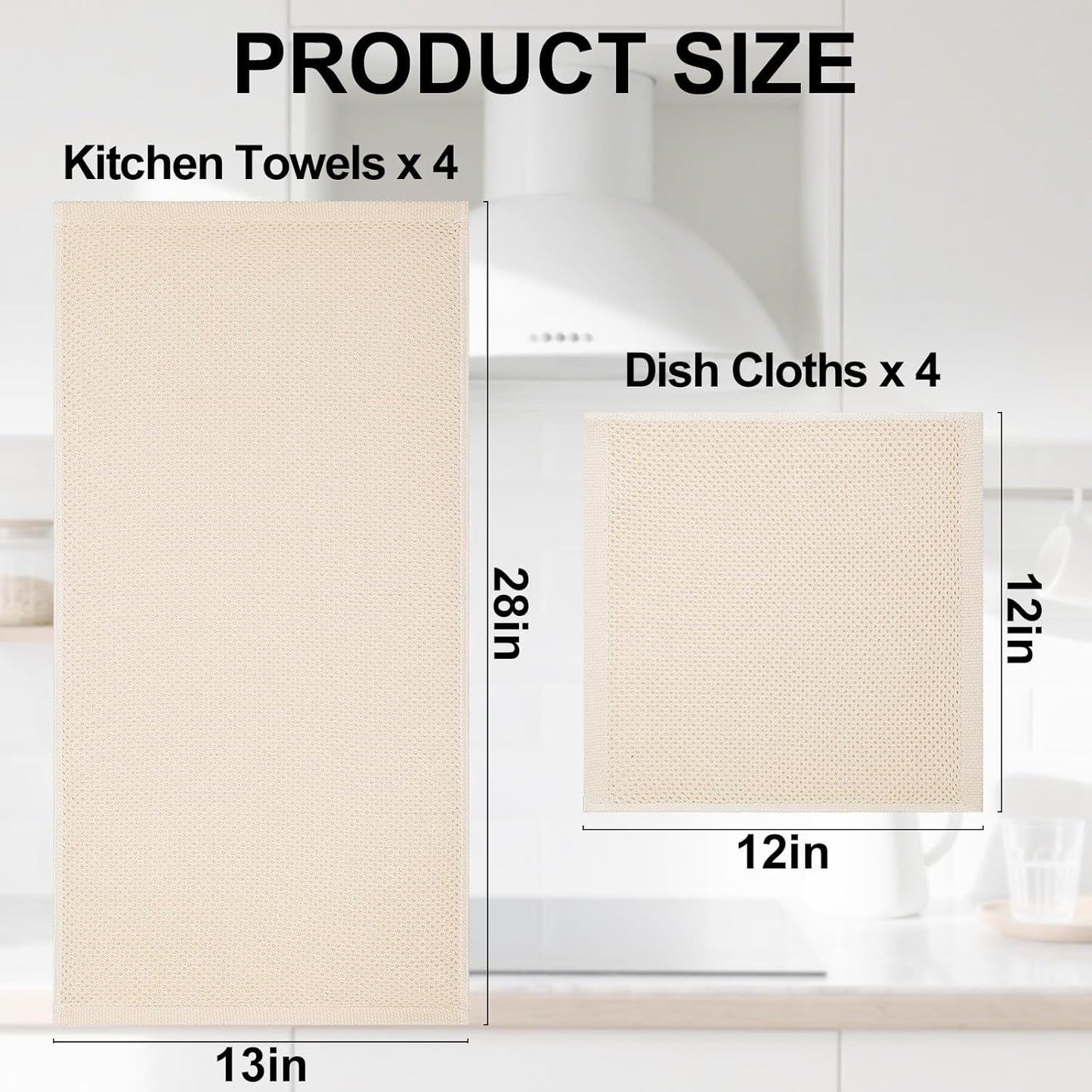 Homaxy 100% Cotton Kitchen Towels and Dishcloths Set, 12 x 12 Inches and 13 x 28 Inches, Set of 8 Bulk Kitchen Towels Set, Ultra Soft Absorbent Dish Cloths for Washing Dishes, Beige