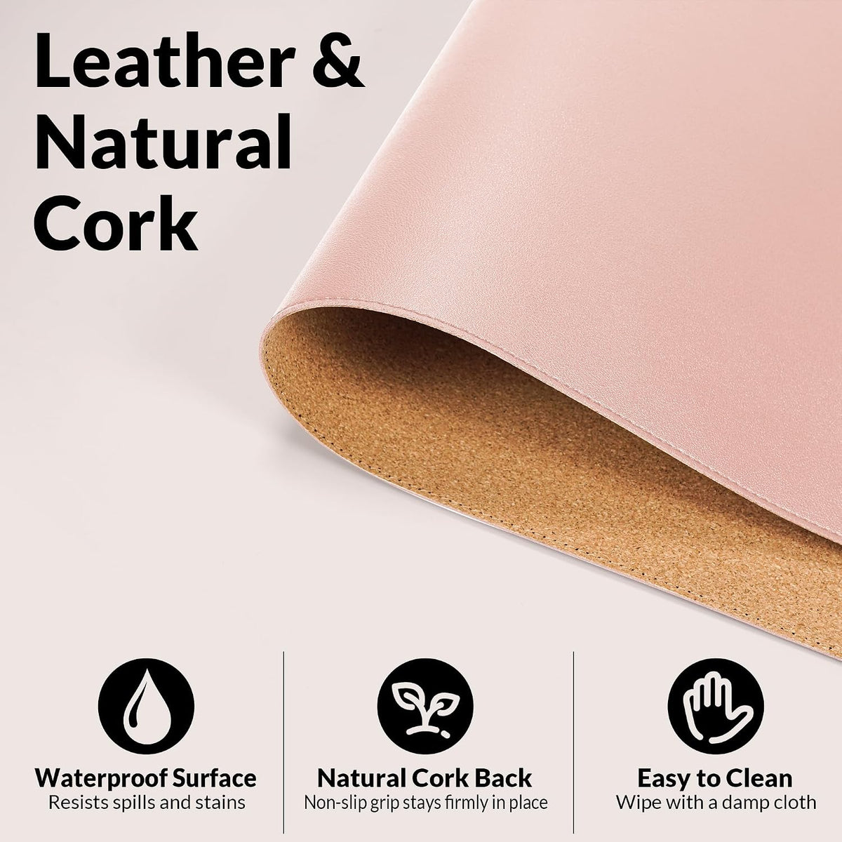 AFIING Cork Desk Mat, 31.5" x 17", Pink,Desk pad Protector