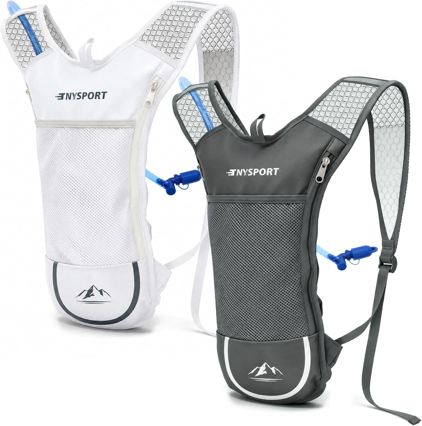 2 Pack Hydration Backpack Pack with 2L Hydration Bladder, TNYSPORT Lightweight Breathable Water Backpack with 3 Layer Pockets, Reinforced Shoulder Straps for Hiking Running Cycling