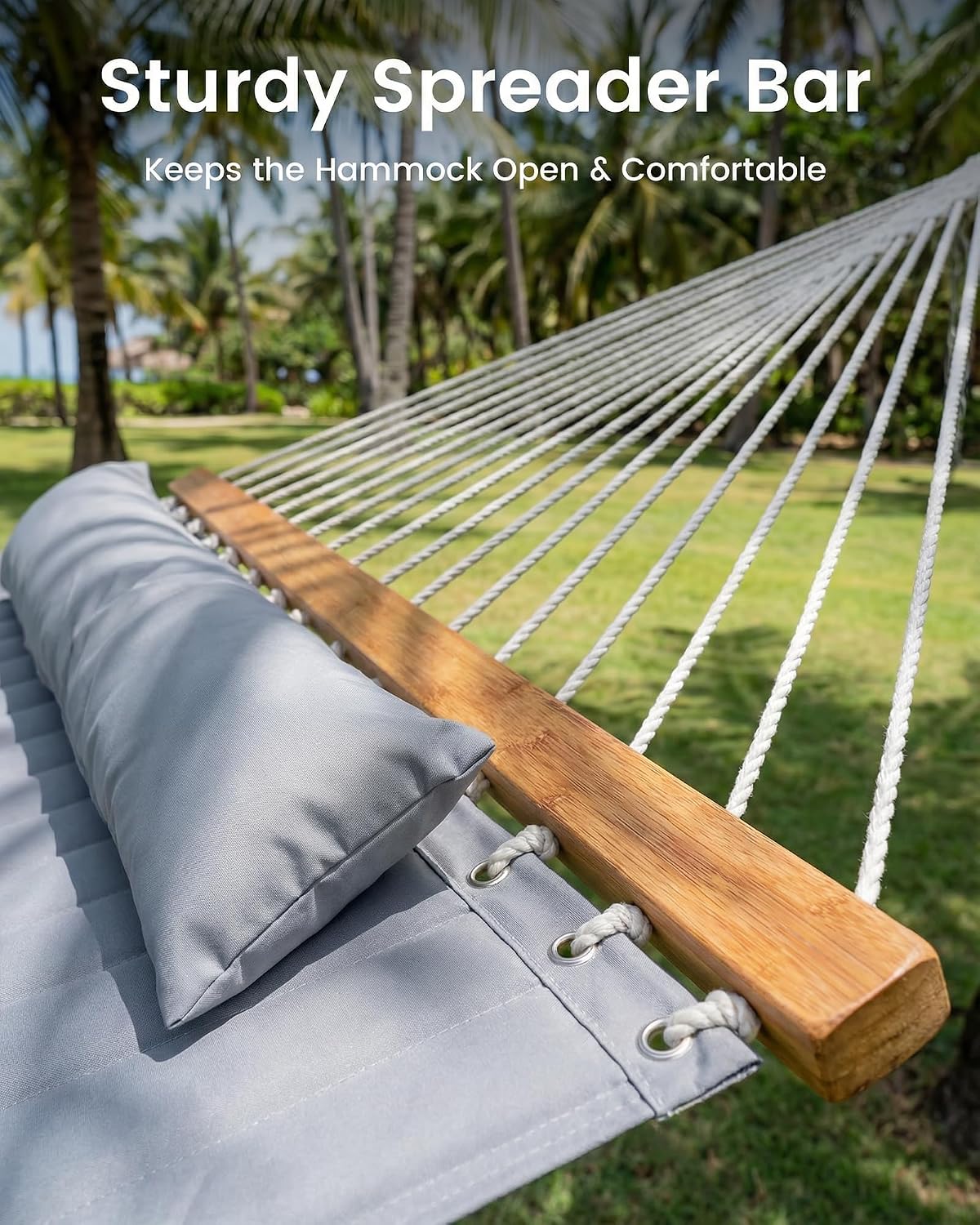 ANAGOO Double Quilted Outdoor Hammock for 2 Adults, 500lb Capacity Backyard & Camping Hammock with Pillow and Bamboo Spreader Bar, Fits 11–15ft Hammock Stands (Stand Not Included),Dark Gray