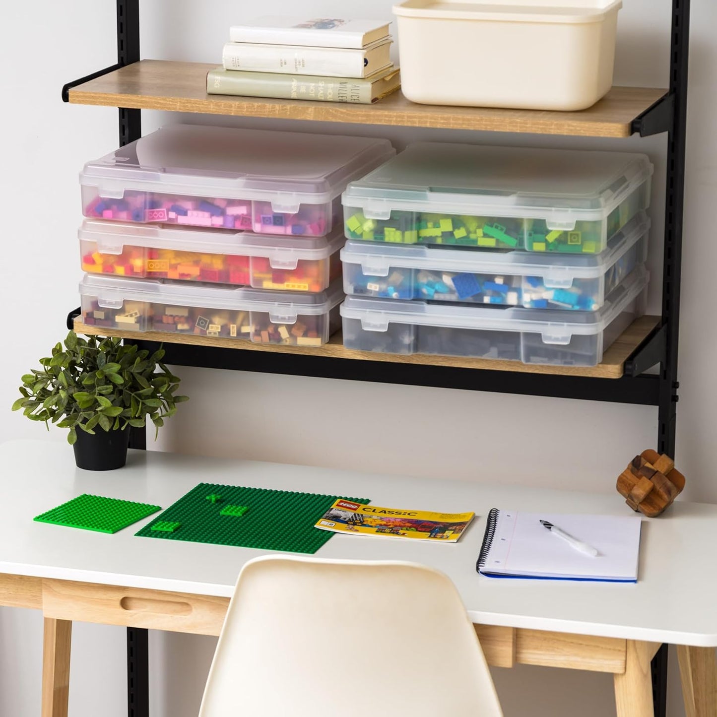 IRIS USA Fits 12" x 12" Paper, 6-Pack Thick Portable Plastic Scrapbook Paper Storage Cases Organizers with Built-in Handle for Art Craft Supplies Yarn File Documents Toys, Rounded Corner - Clear