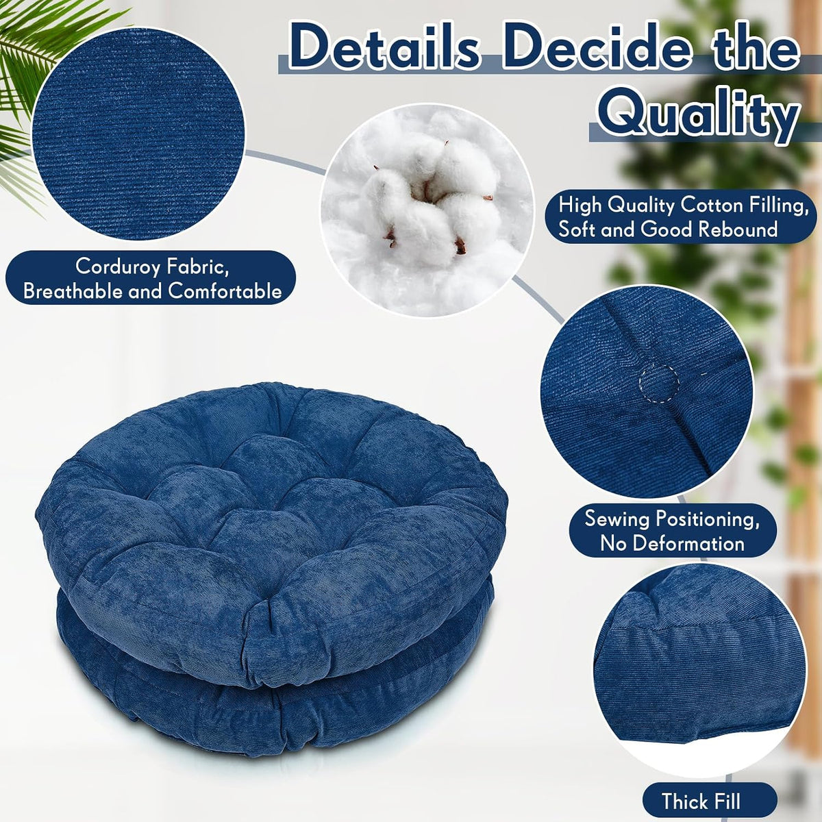 Jerify Navy Blue 4 Pcs Large Floor Pillow Cushion,Round 22 x 22